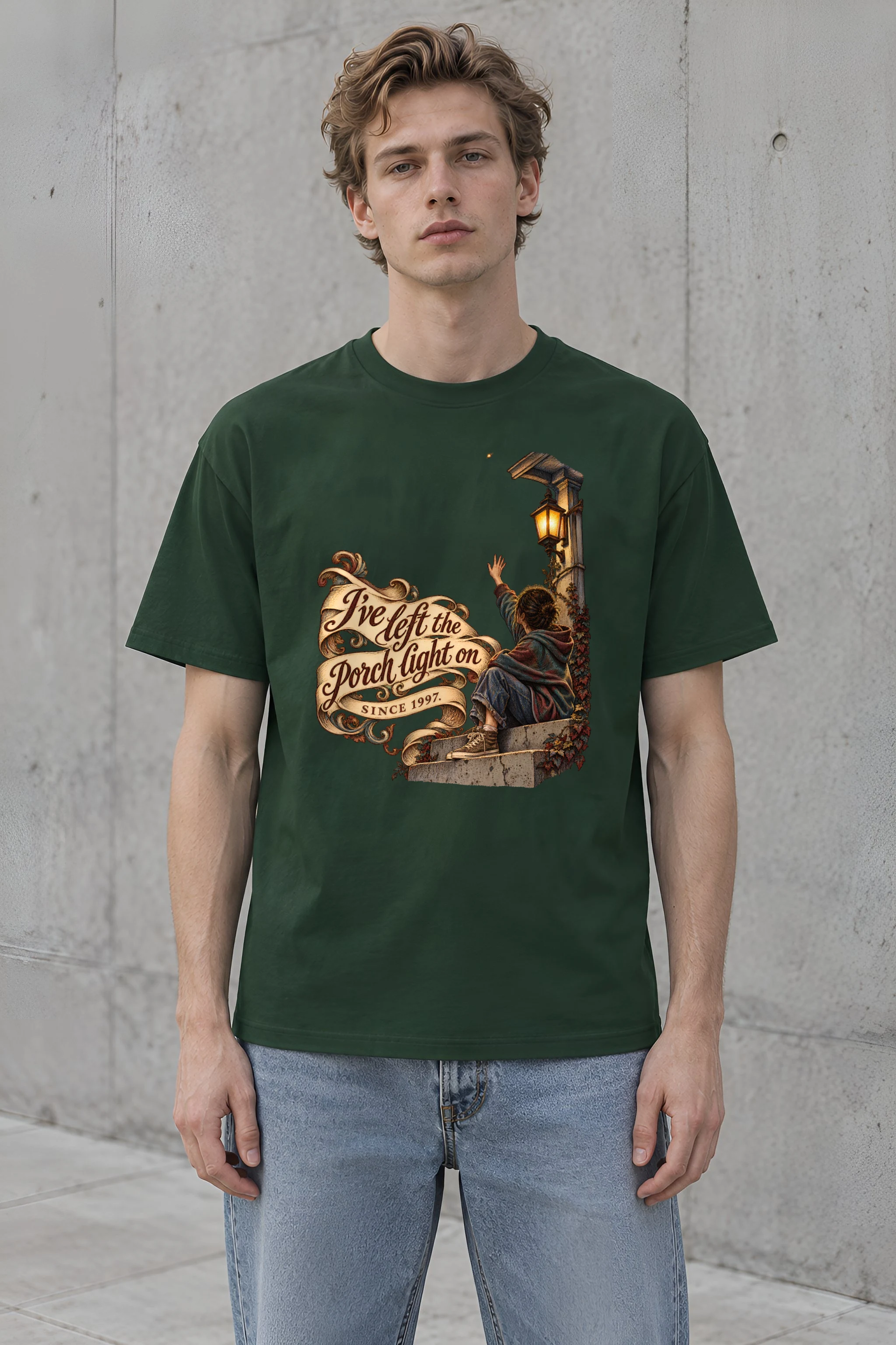 "Porch Light On" Heavyweight Unisex Crewneck T-shirt