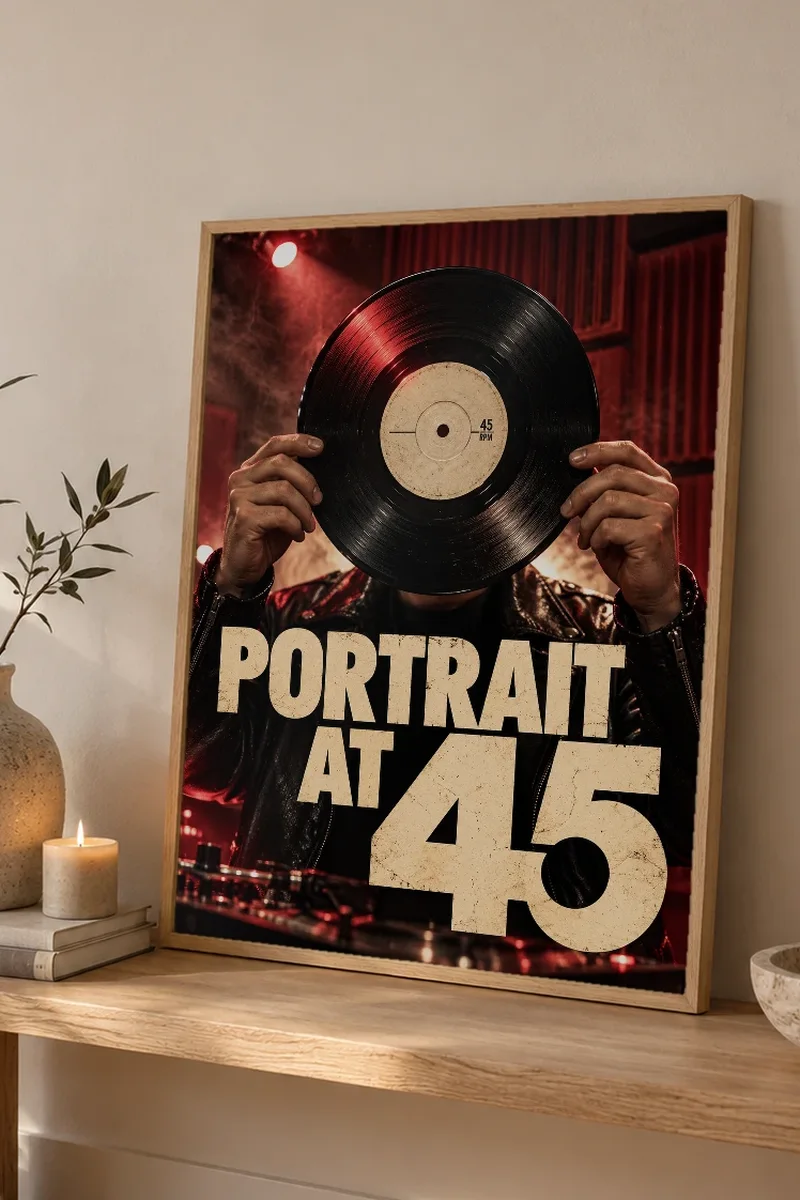 "Portrait at 45" Premium Wooden Framed Poster - the graphic up close
