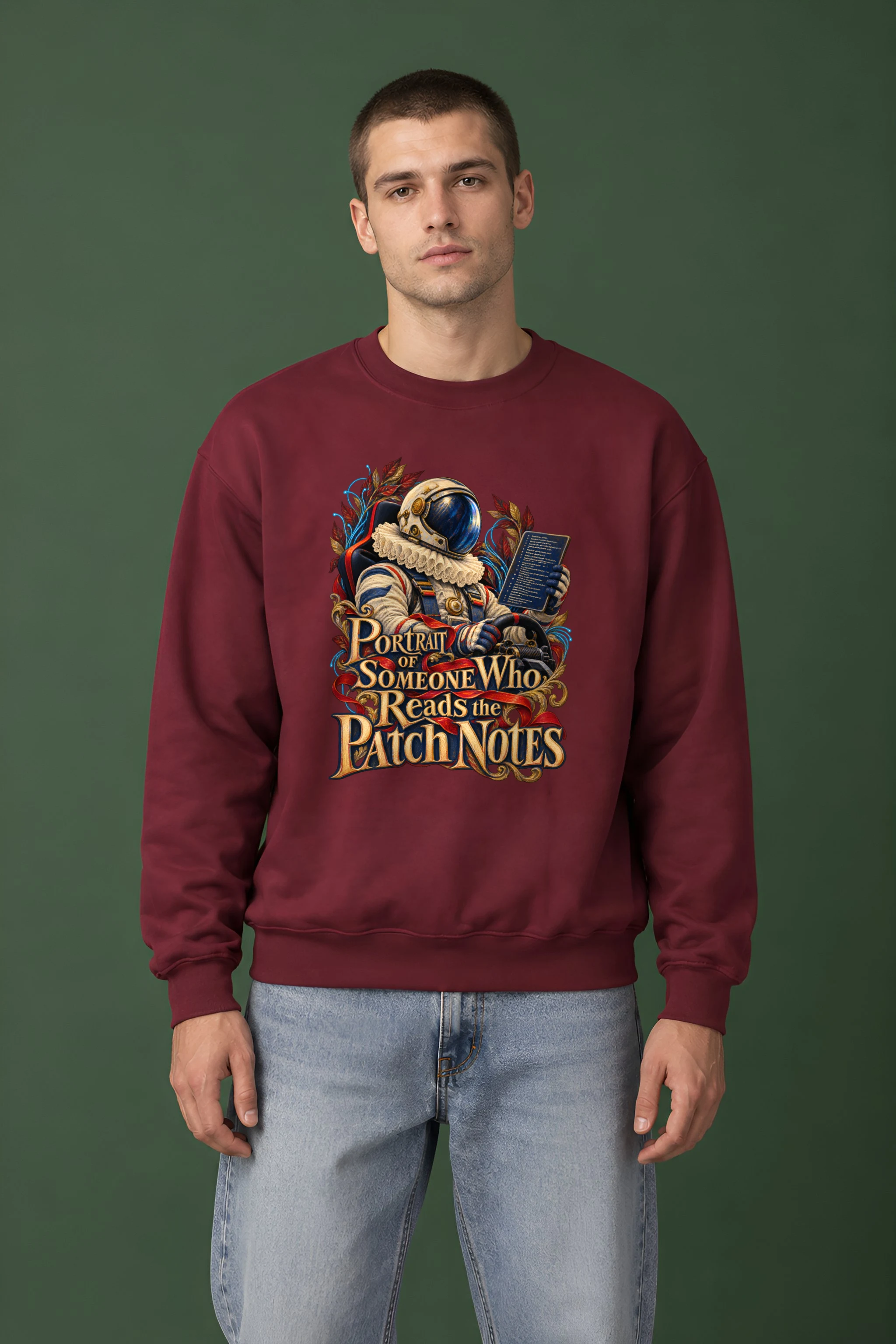 "Portrait of Someone Who Reads the Patch Notes" Unisex Crewneck Sweatshirt