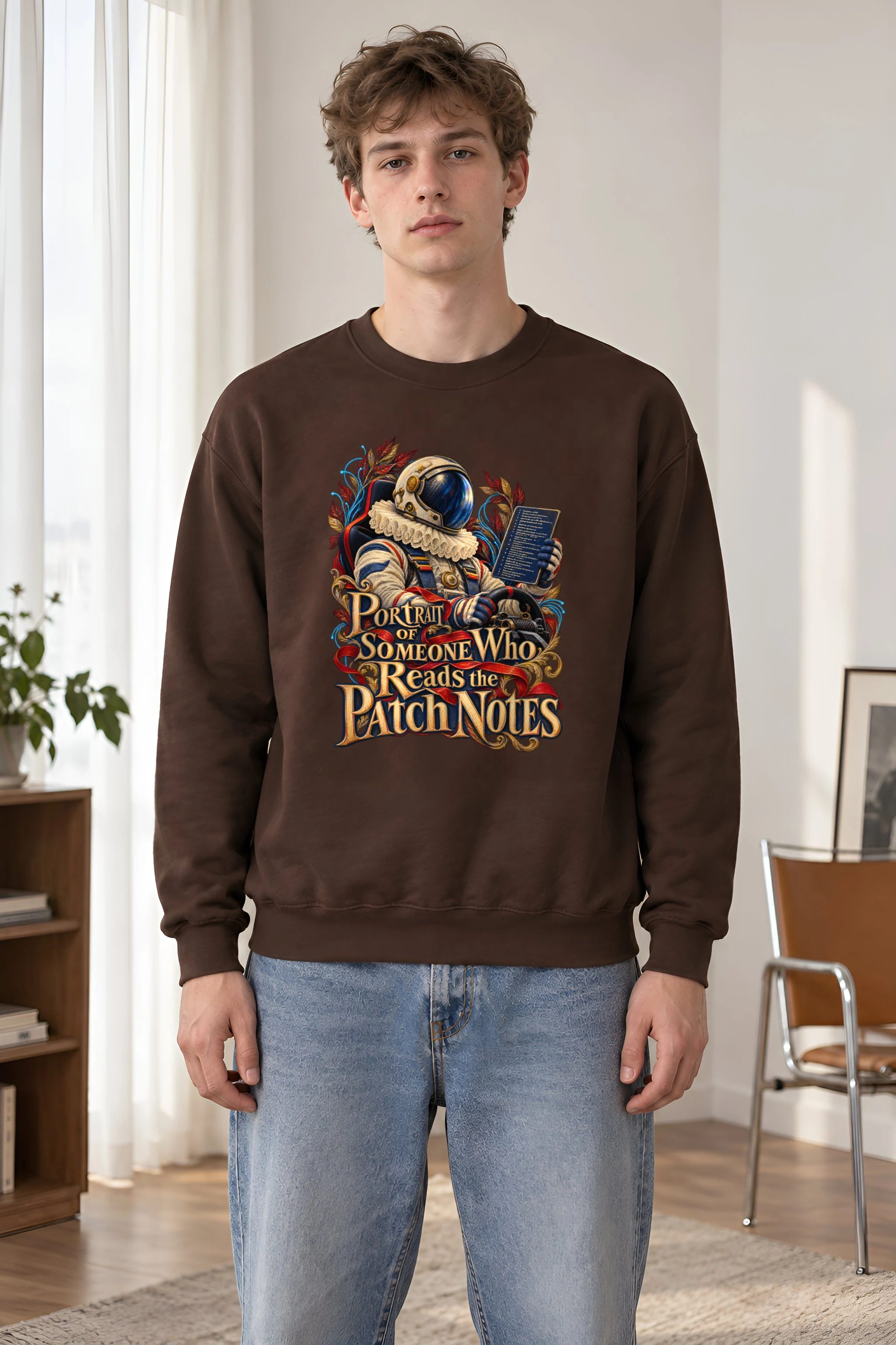 "Portrait of Someone Who Reads the Patch Notes" Unisex Crewneck Sweatshirt