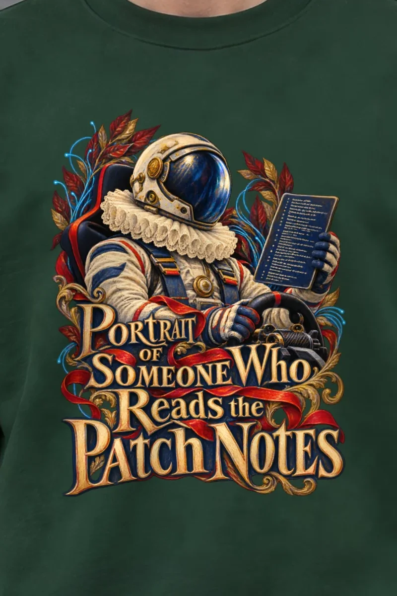 "Portrait of Someone Who Reads the Patch Notes" Unisex Crewneck Sweatshirt - the graphic up close