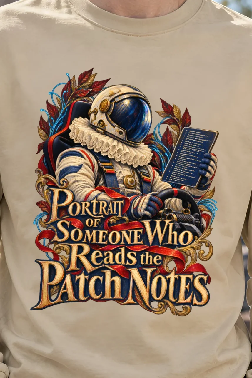 "Portrait of Someone Who Reads the Patch Notes" Unisex Longsleeve T-shirt - the graphic up close