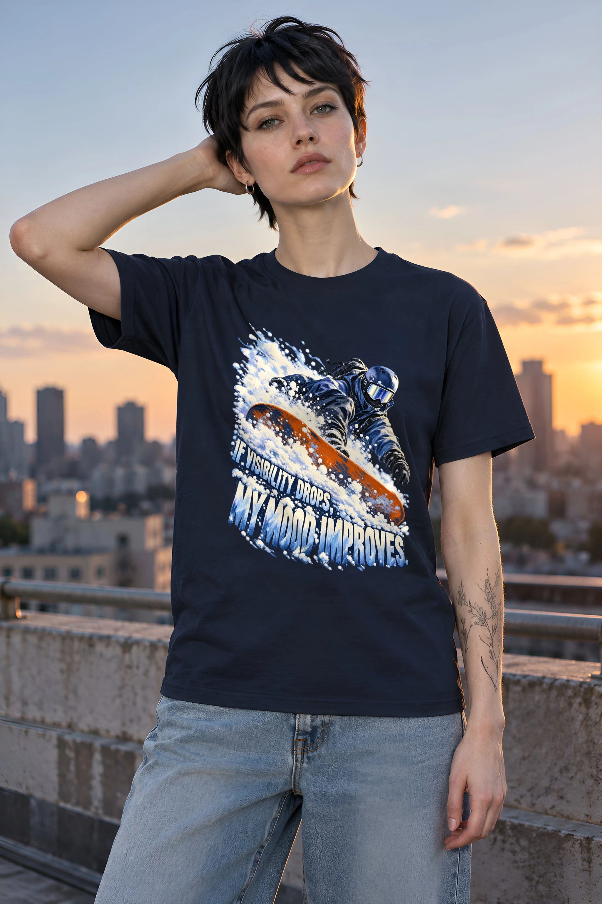 "Powder Snowboarder" Heavyweight Unisex Crewneck T-shirt