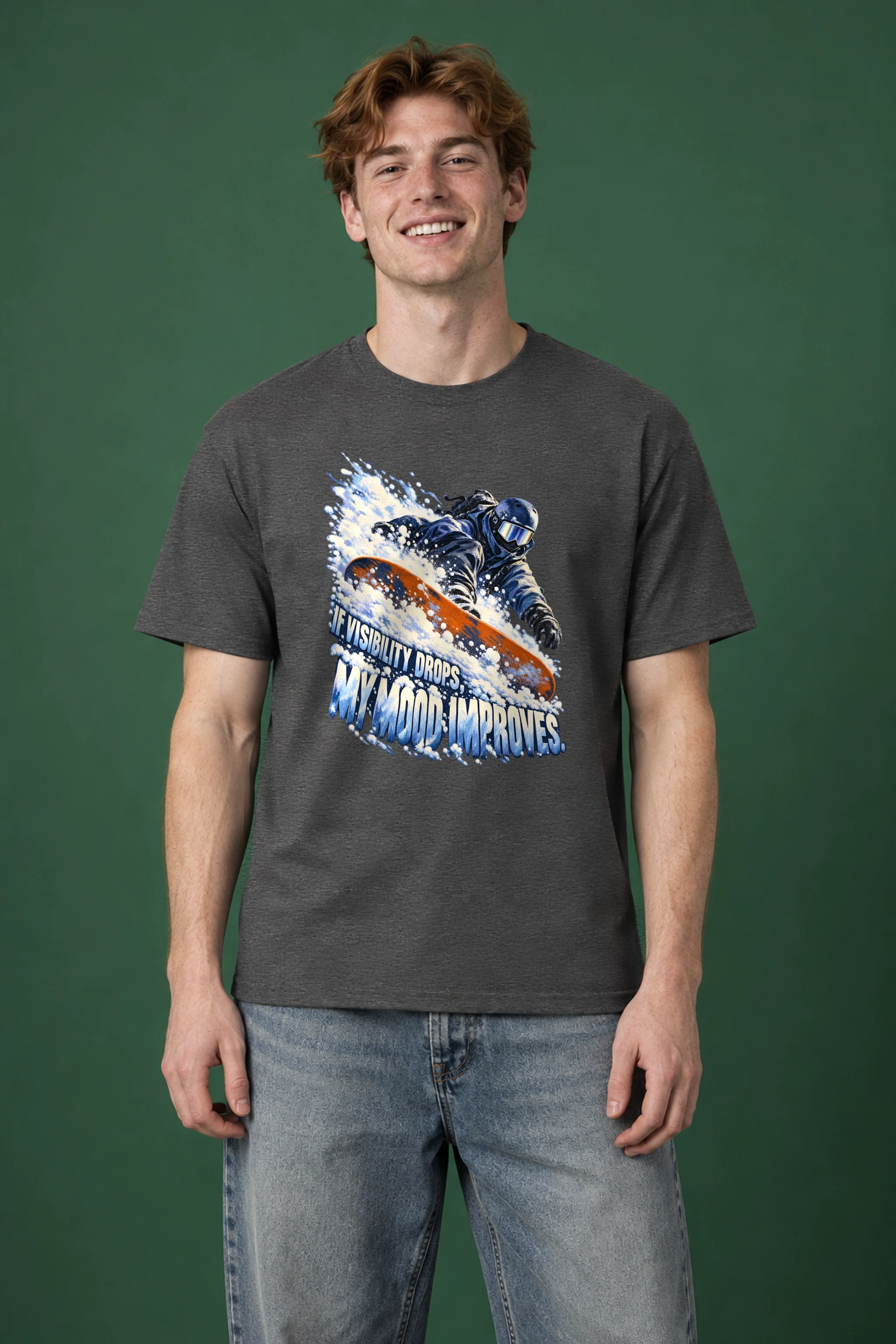 "Powder Snowboarder" Heavyweight Unisex Crewneck T-shirt