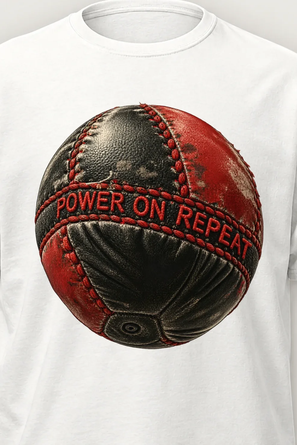 "Power on Repeat" Heavyweight Unisex Crewneck T-shirt - the graphic up close