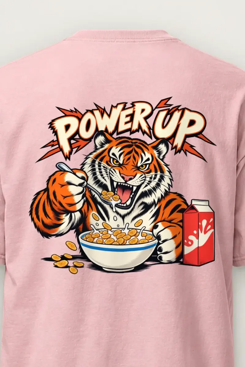 "Power Up Tiger" Heavyweight Unisex Crewneck T-shirt