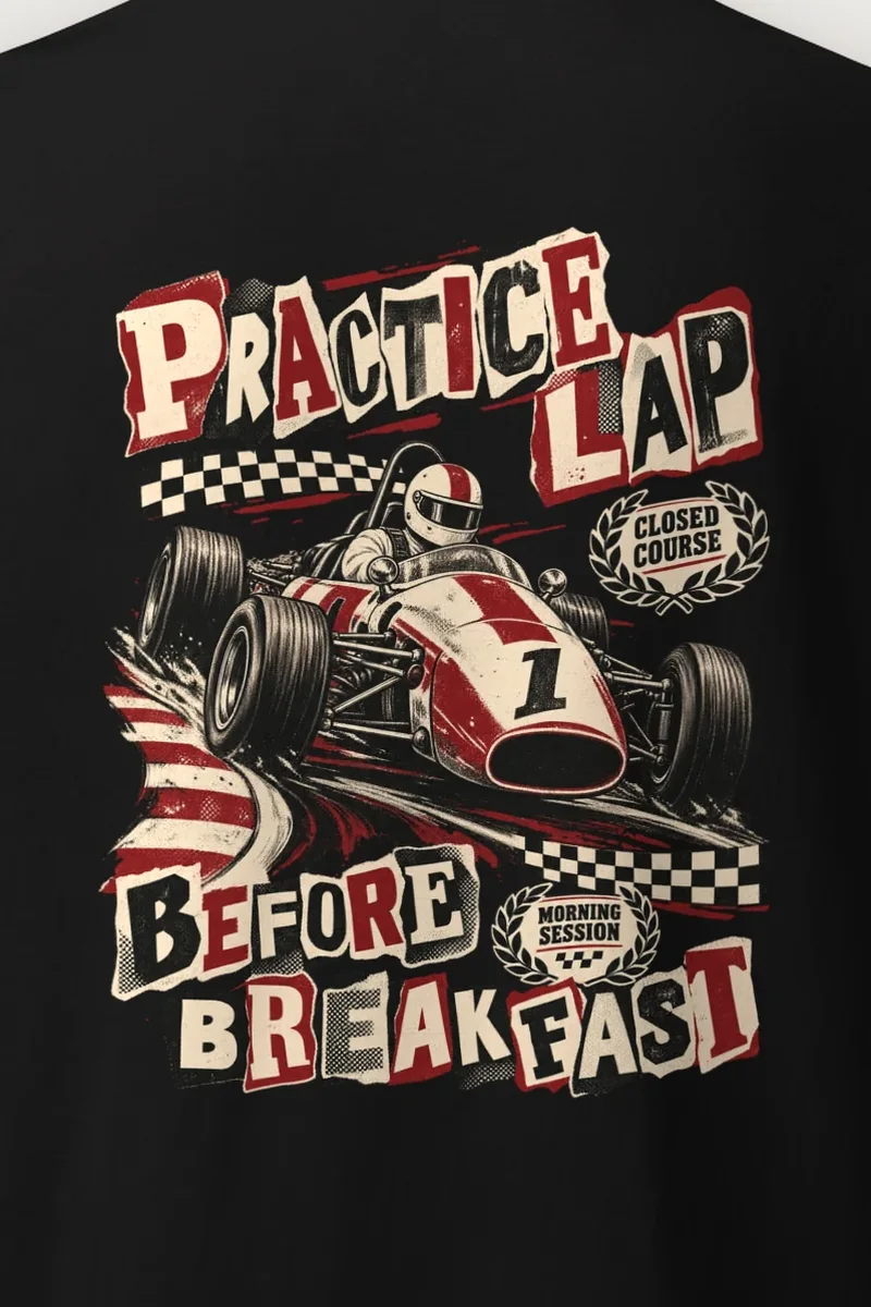 "Practice Lap Before Breakfast" Heavyweight Unisex Crewneck T-shirt - the graphic up close