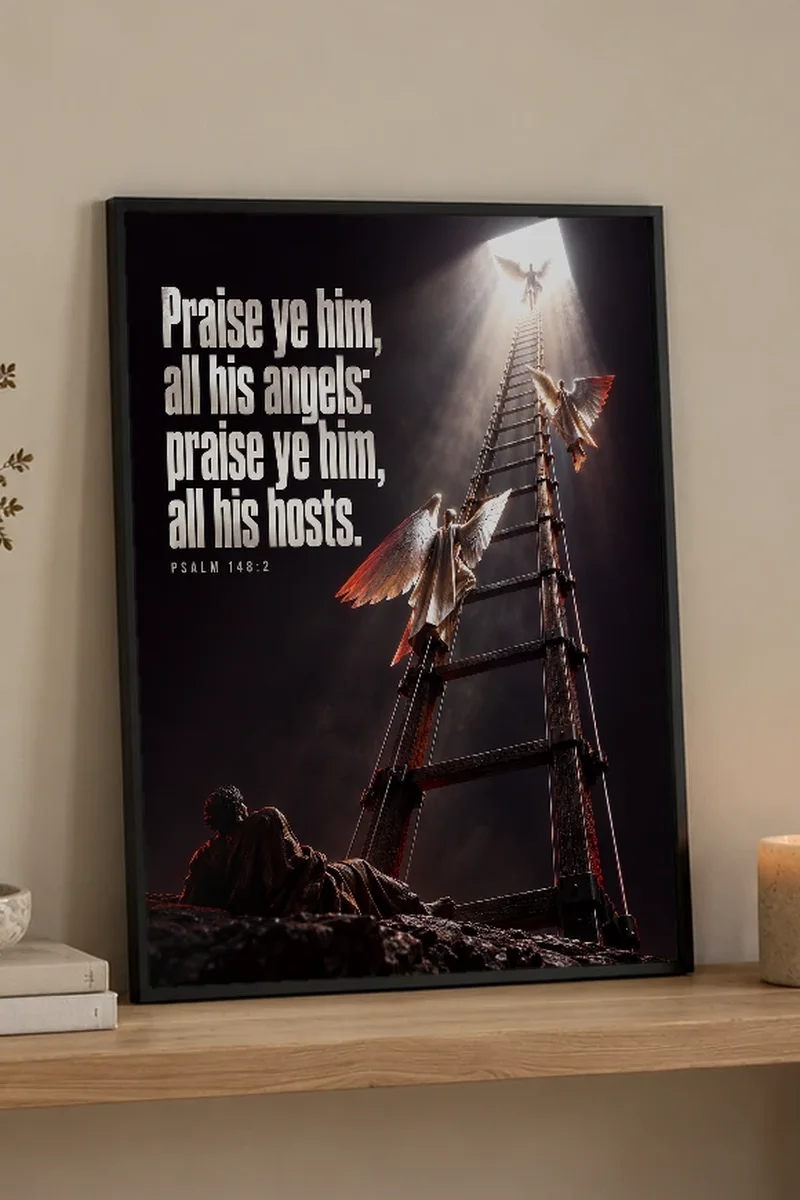 "Praise Ye Him, All His Angels" Premium Wooden Framed Poster - the graphic up close