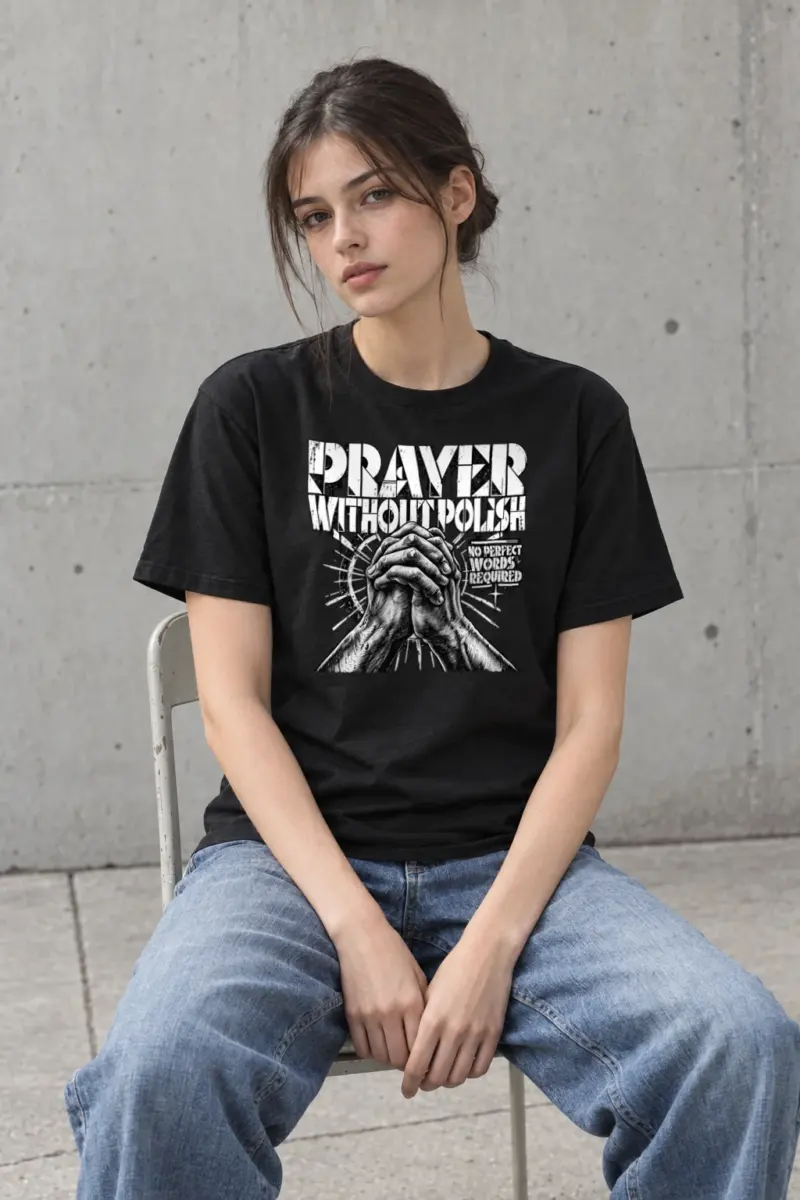 "Prayer Without Polish" Heavyweight Unisex Crewneck T-shirt