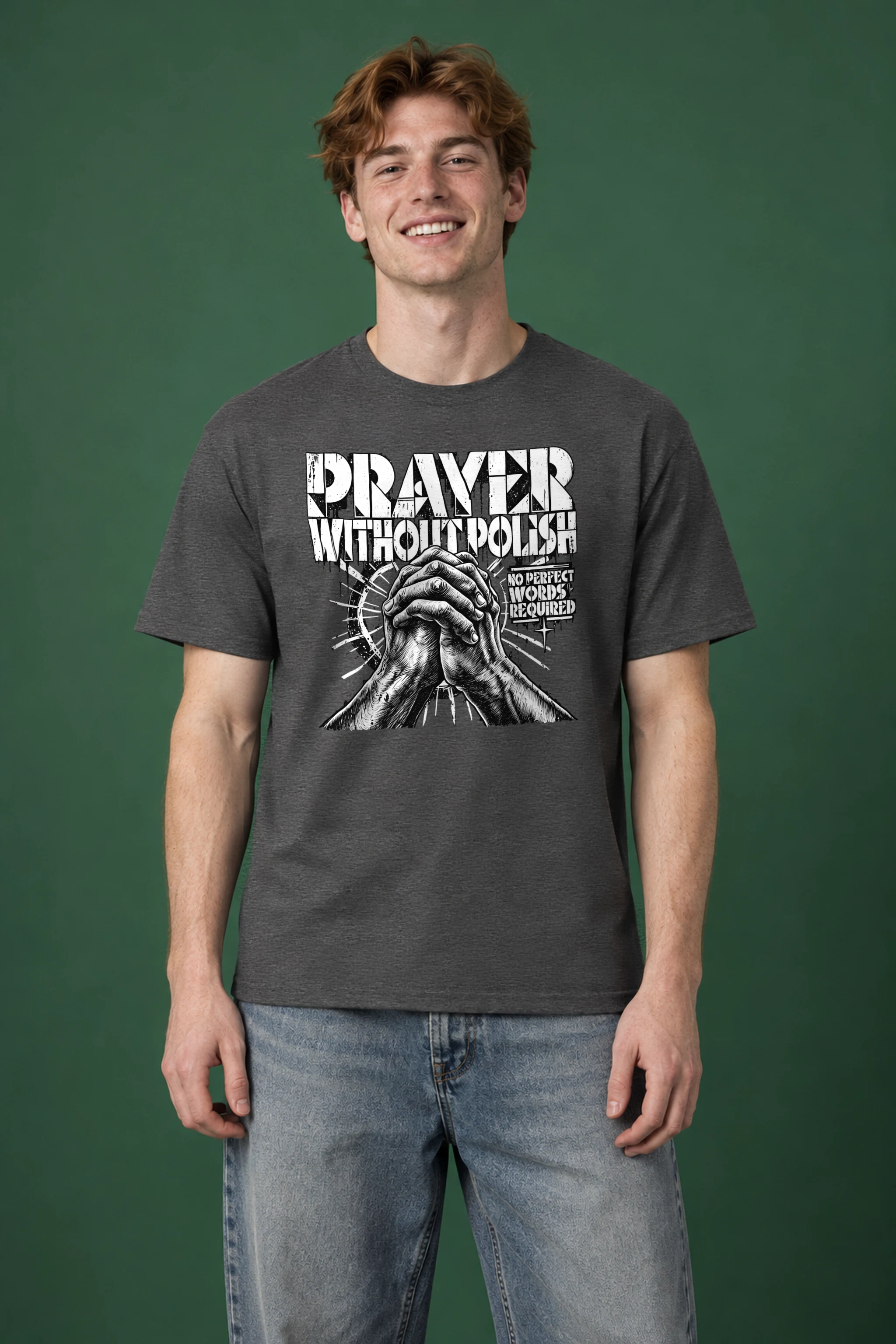 "Prayer Without Polish" Heavyweight Unisex Crewneck T-shirt
