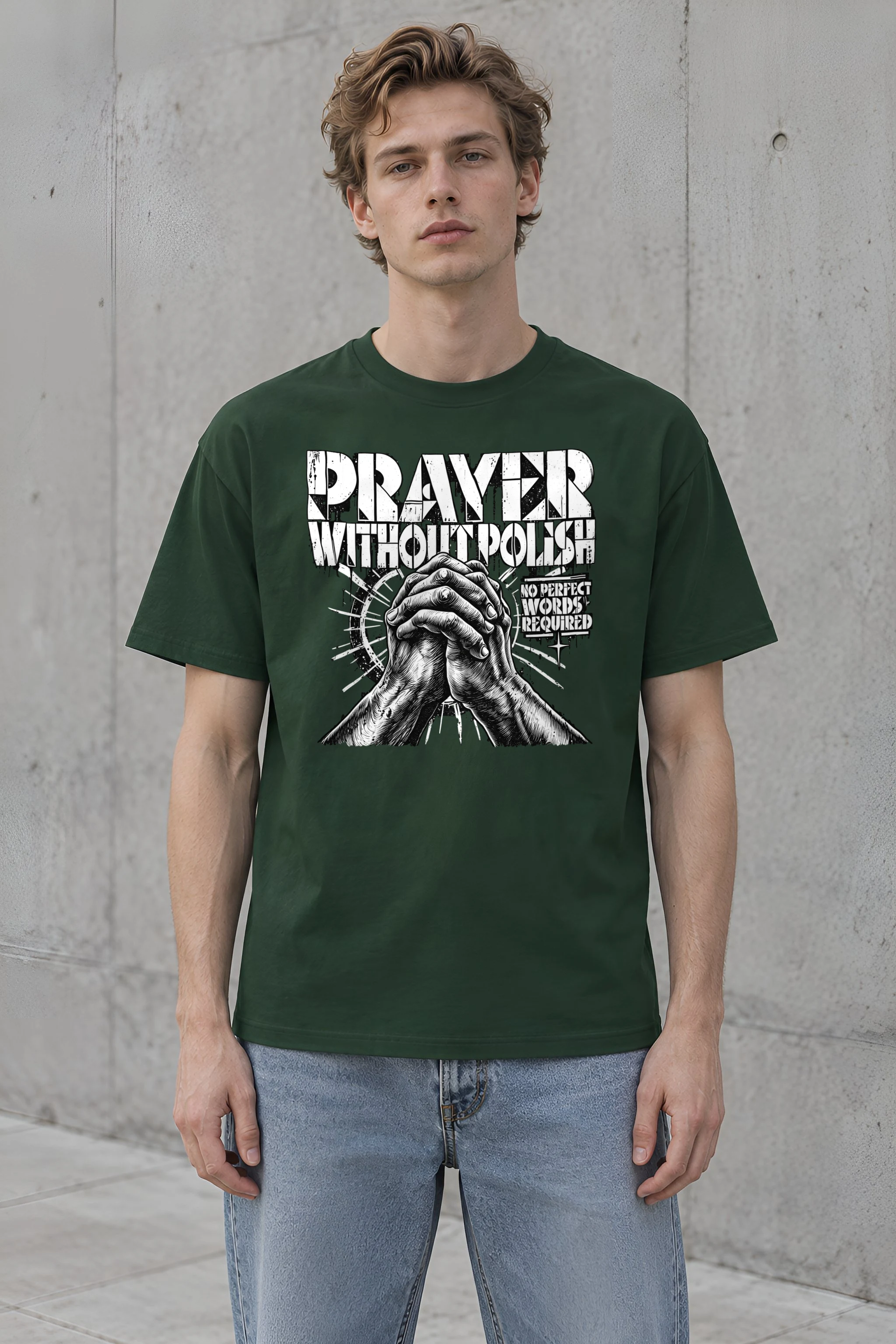 "Prayer Without Polish" Heavyweight Unisex Crewneck T-shirt