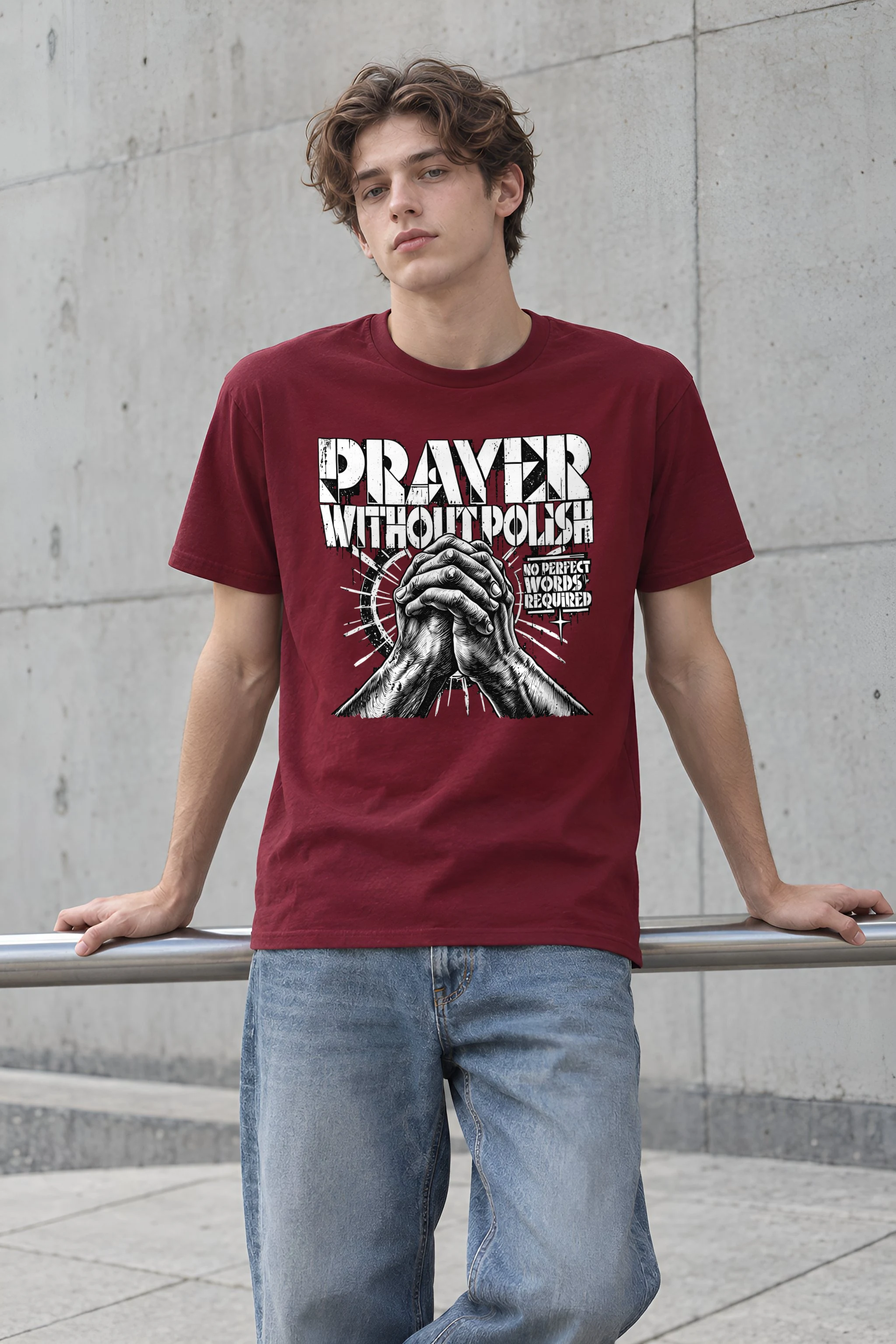 "Prayer Without Polish" Heavyweight Unisex Crewneck T-shirt