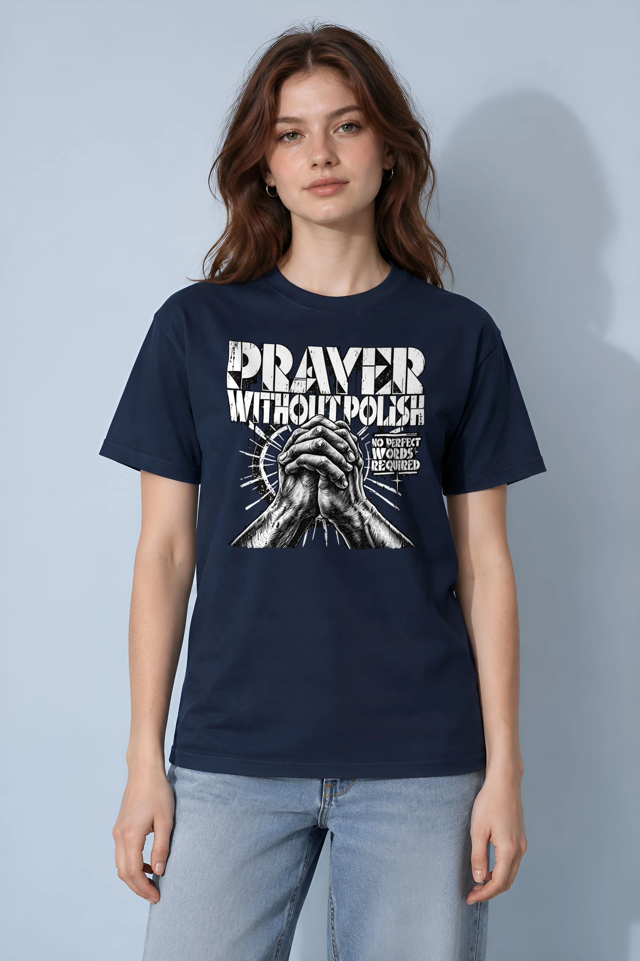 "Prayer Without Polish" Heavyweight Unisex Crewneck T-shirt