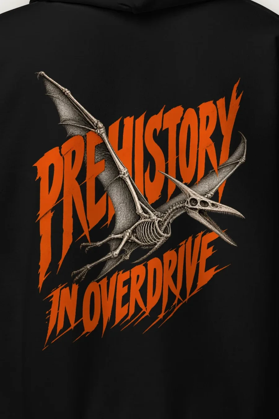 "Prehistory in Overdrive" Heavy Blend Unisex Pullover Hoodie - the graphic up close