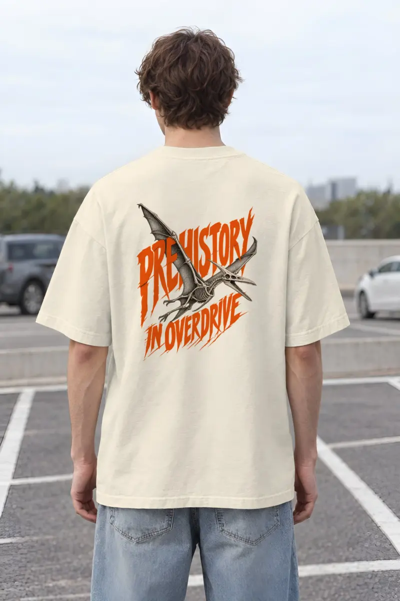 "Prehistory in Overdrive" Unisex Oversized Heavyweight Crewneck T-Shirt
