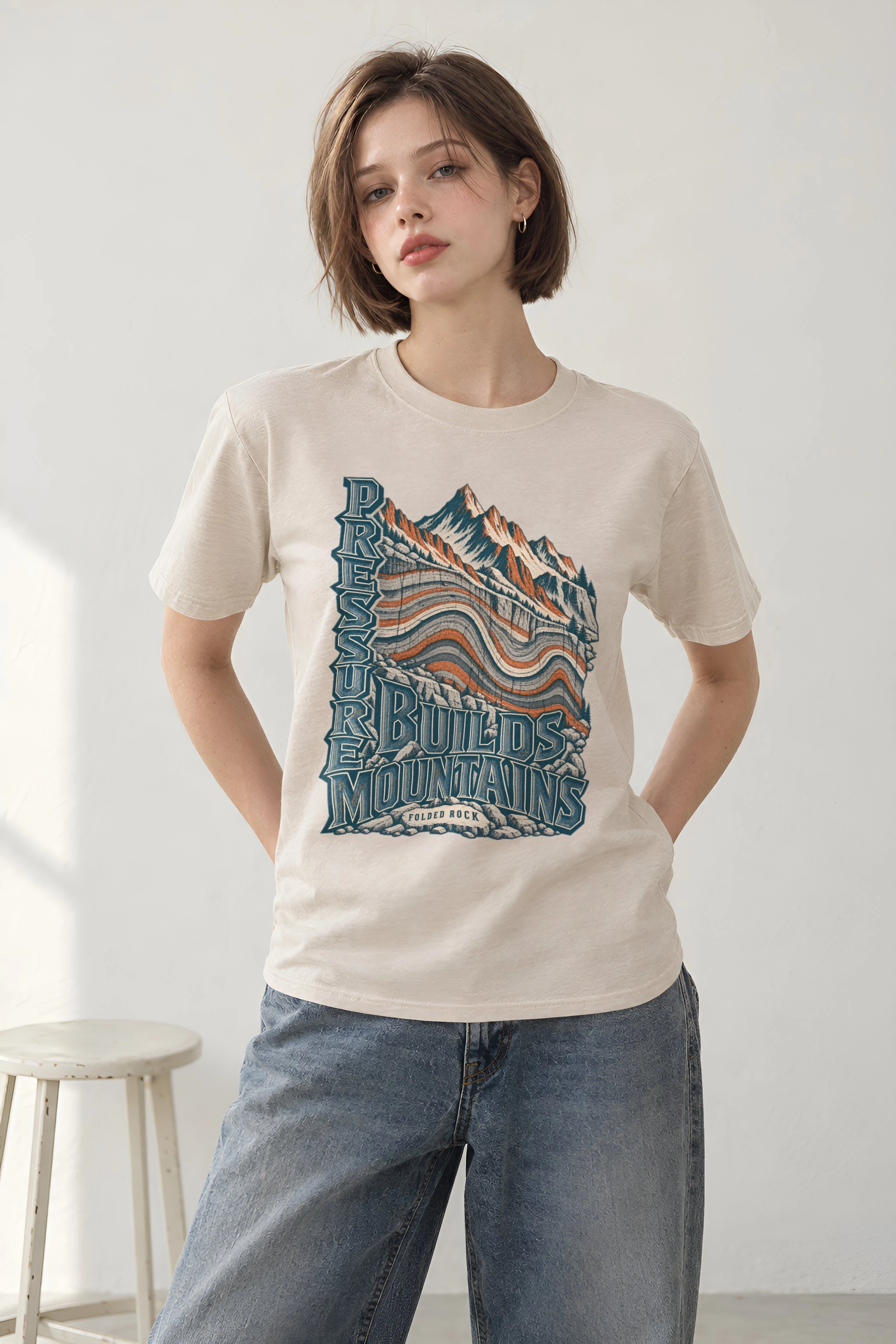 "Pressure Builds Mountains" Heavyweight Unisex Crewneck T-shirt