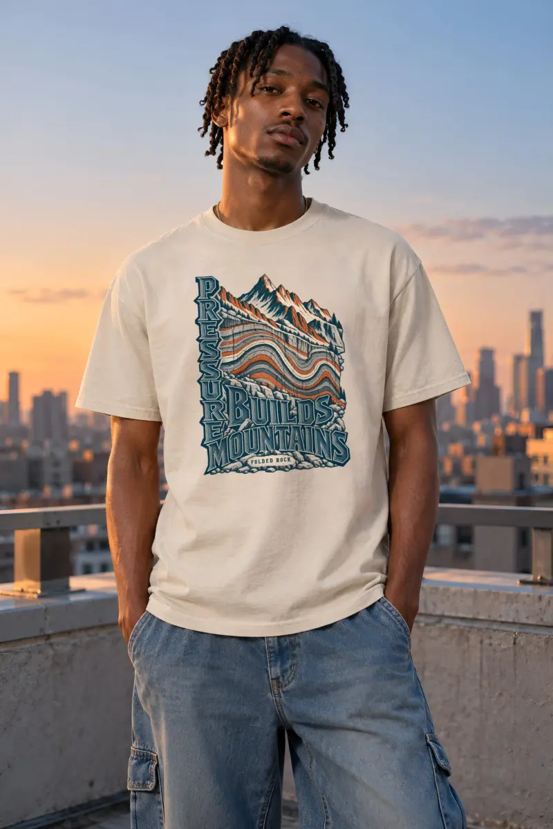 "Pressure Builds Mountains" Heavyweight Unisex Crewneck T-shirt
