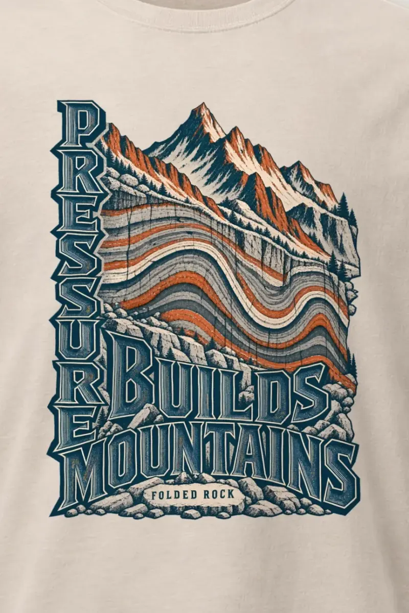 "Pressure Builds Mountains" Heavyweight Unisex Crewneck T-shirt - the graphic up close
