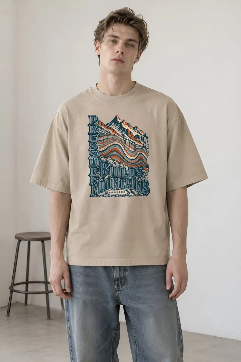 "Pressure Builds Mountains" Unisex Oversized Heavyweight Crewneck T-Shirt