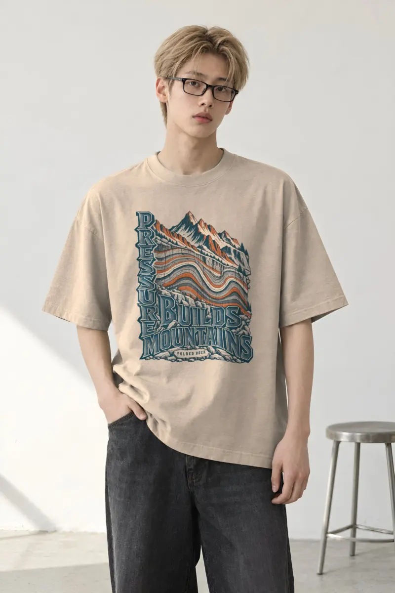 "Pressure Builds Mountains" Men's Oversized Heavyweight Crewneck T-Shirt