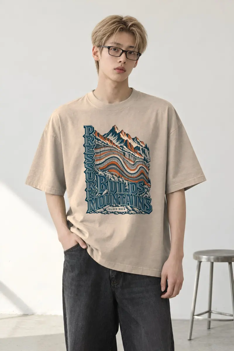 "Pressure Builds Mountains" Men's Oversized Heavyweight Crewneck T-Shirt