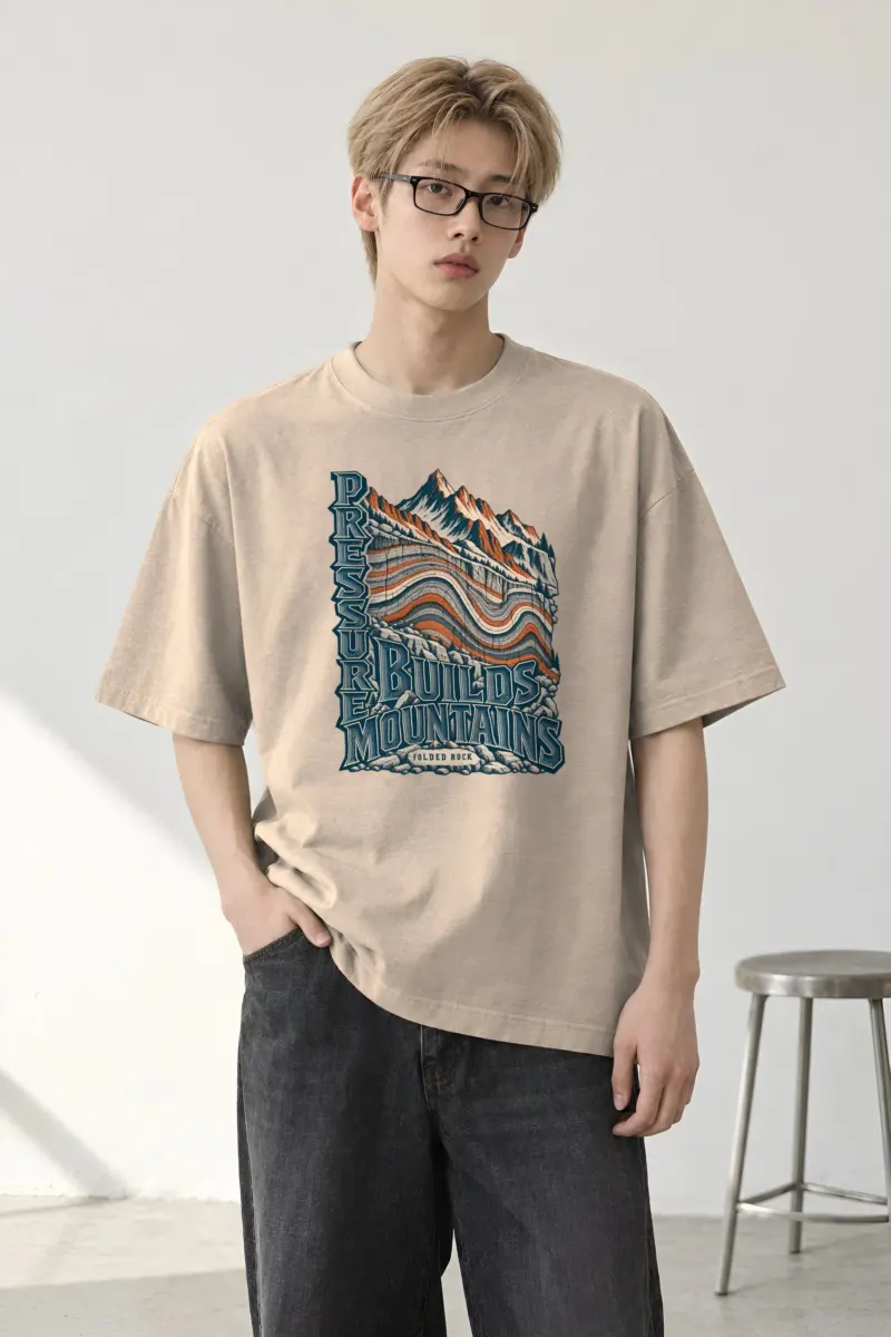 "Pressure Builds Mountains" Men's Oversized Heavyweight Crewneck T-Shirt