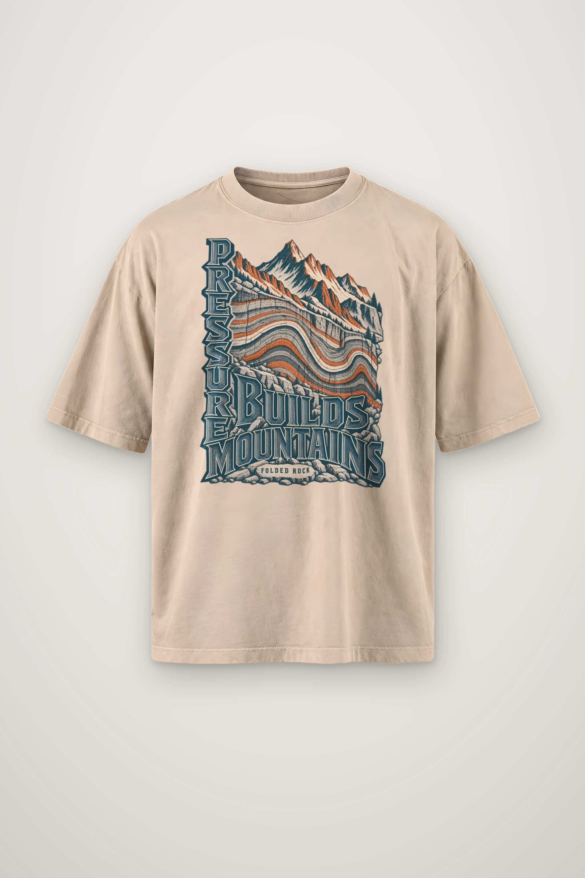 "Pressure Builds Mountains" Men's Oversized Heavyweight Crewneck T-Shirt