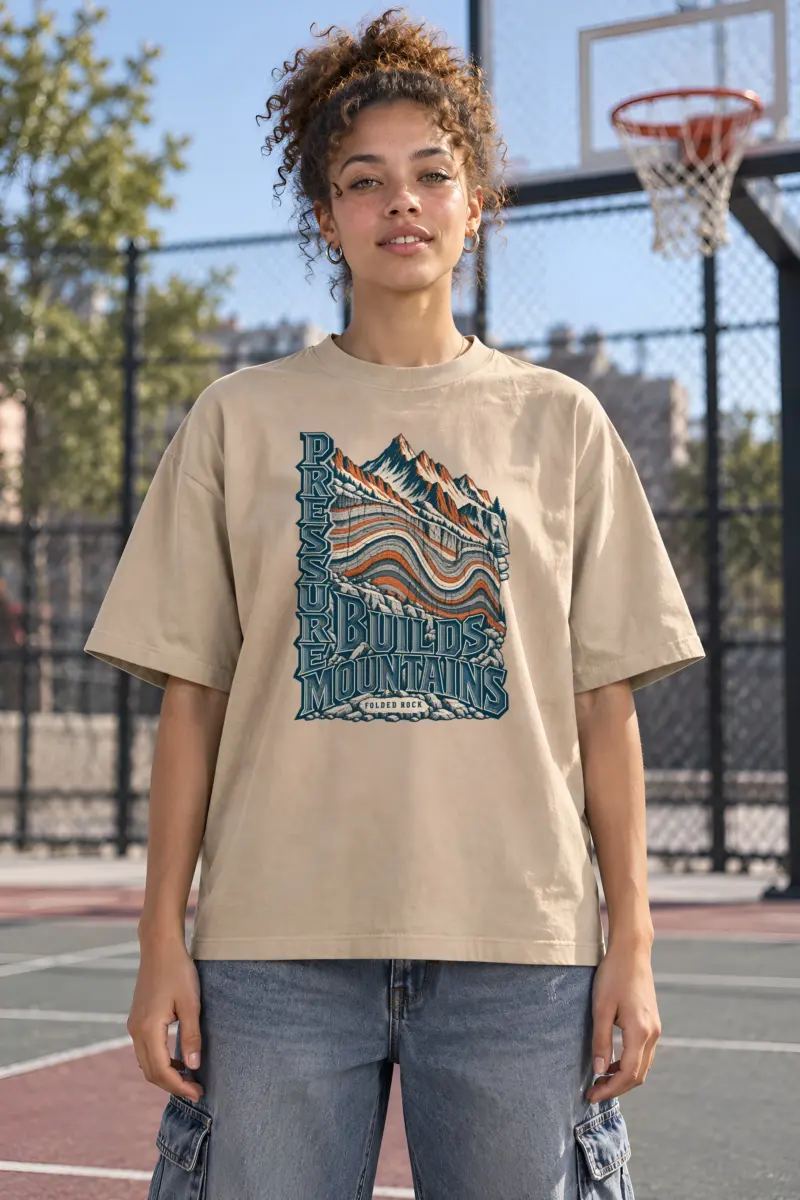 "Pressure Builds Mountains" Unisex Oversized Heavyweight Crewneck T-Shirt