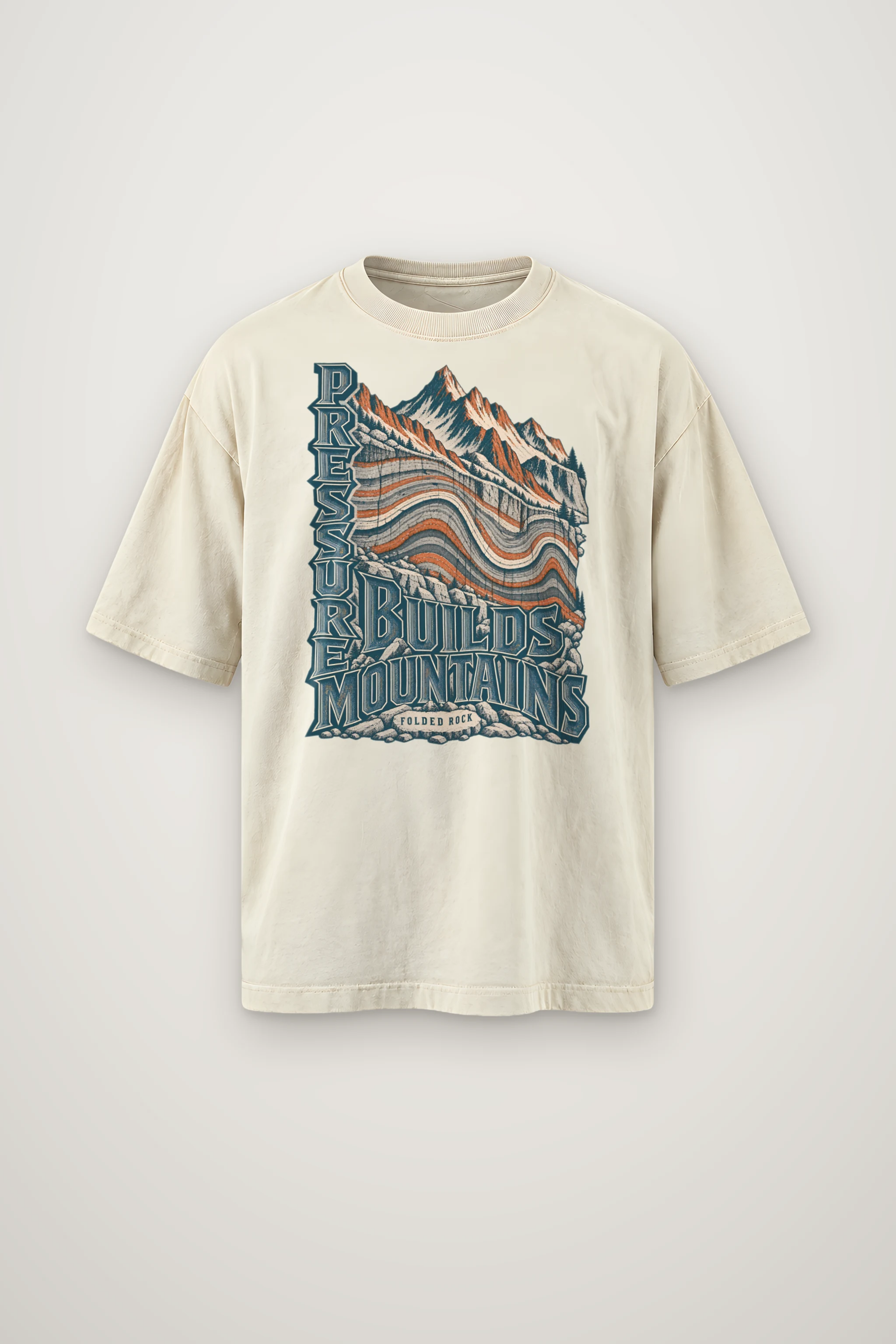 "Pressure Builds Mountains" Men's Oversized Heavyweight Crewneck T-Shirt