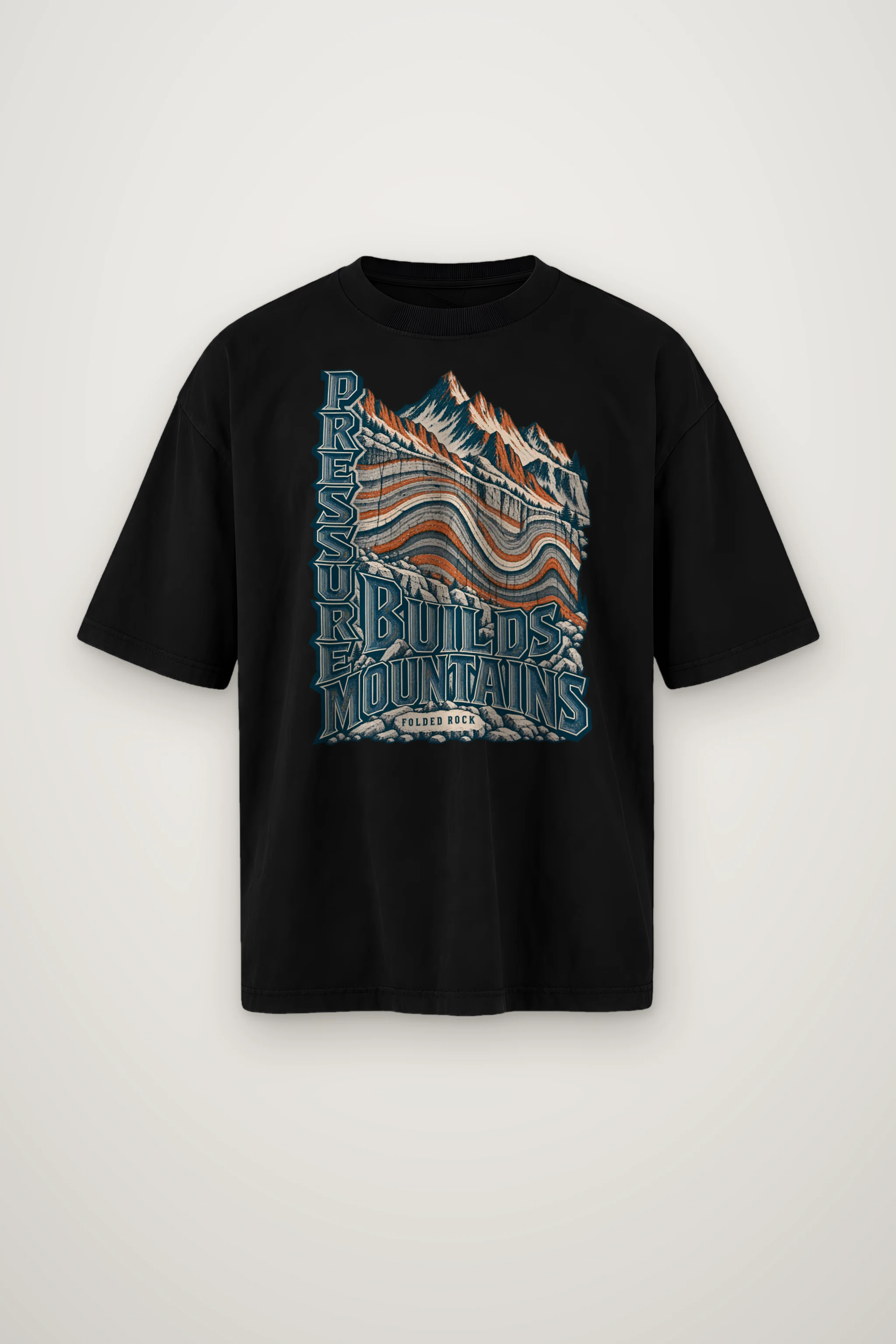 "Pressure Builds Mountains" Men's Oversized Heavyweight Crewneck T-Shirt