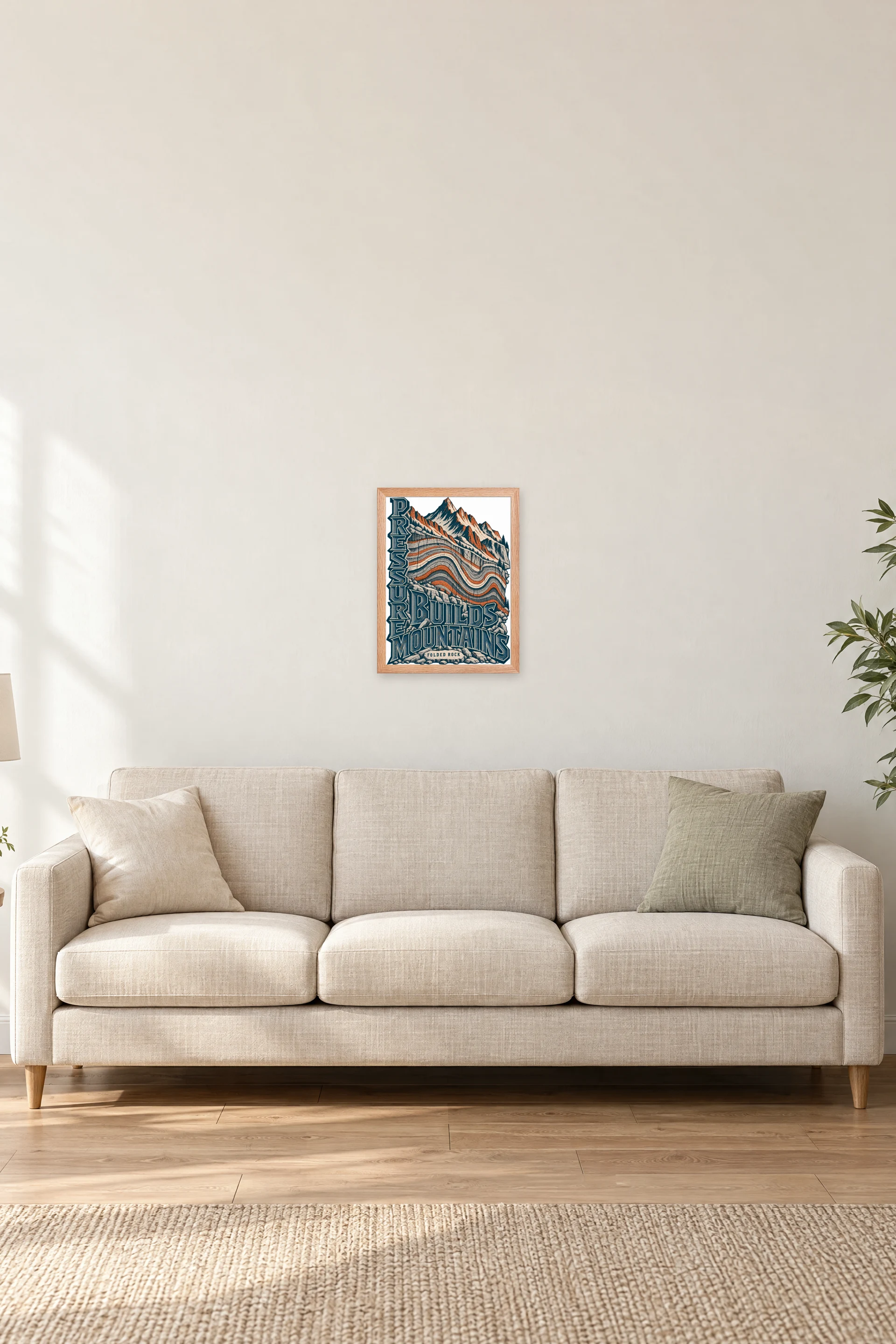 "Pressure Builds Mountains" Premium Wooden Framed Poster — Natural Wood frame, 12 × 16 in