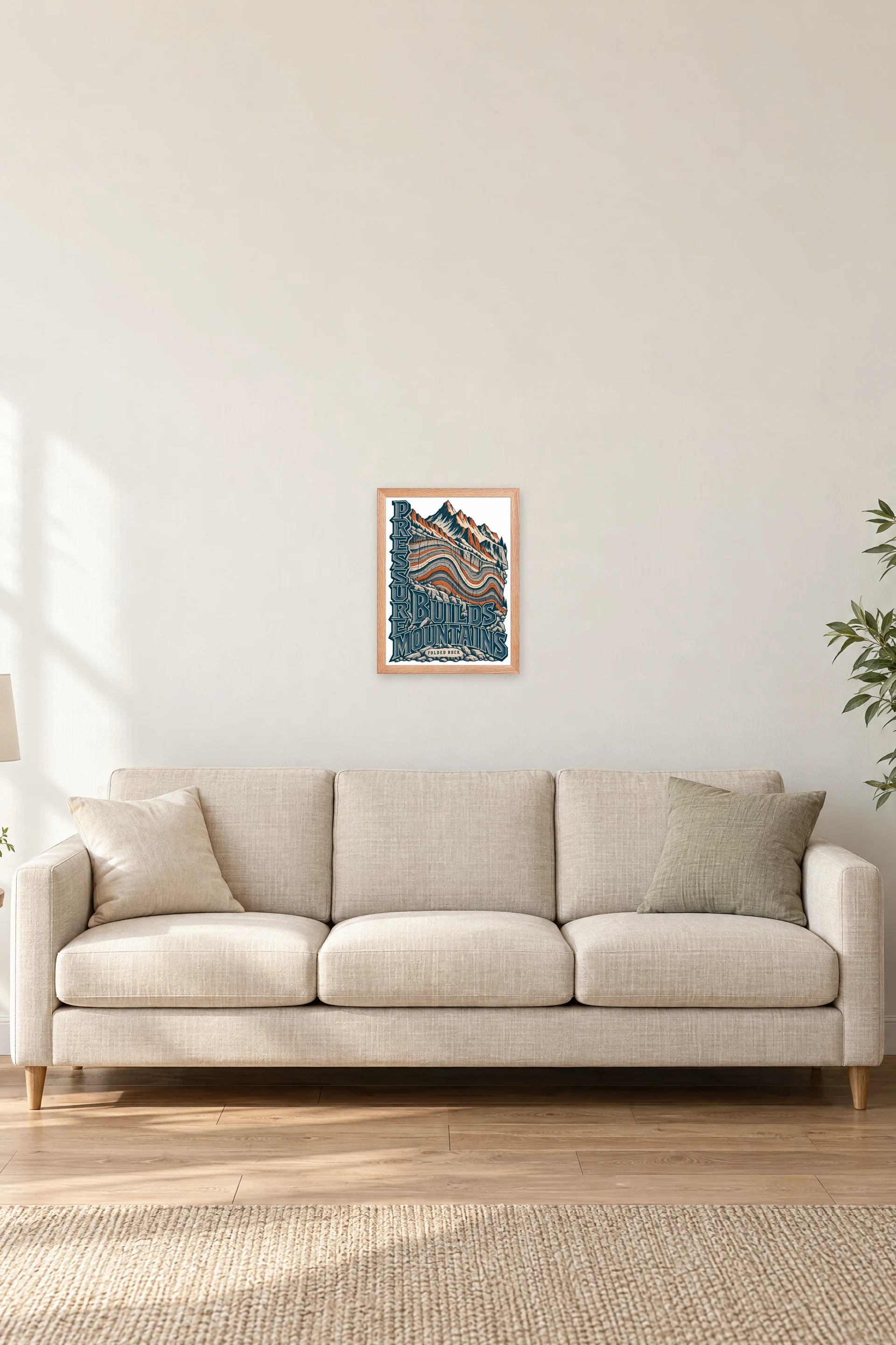 "Pressure Builds Mountains" Premium Wooden Framed Poster — Natural Wood frame, 12 × 16 in