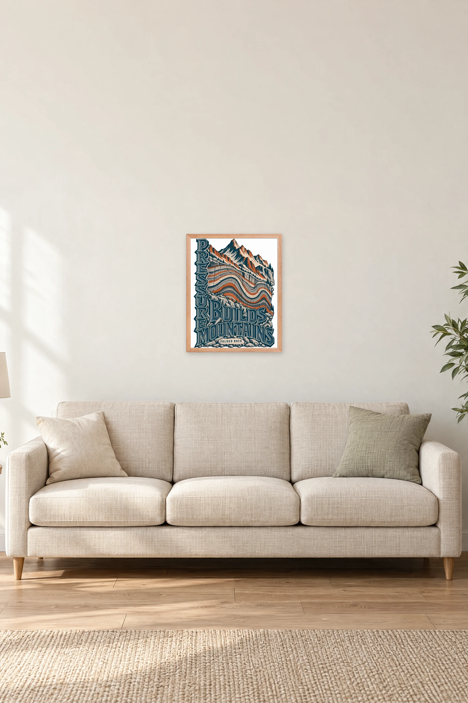 "Pressure Builds Mountains" Premium Wooden Framed Poster — Natural Wood frame, 16 × 20 in