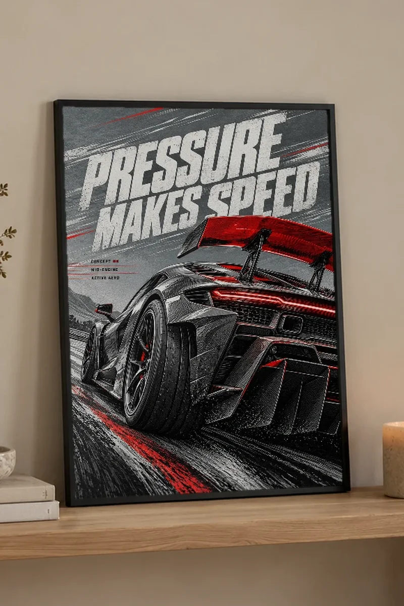 "Pressure Makes Speed" Premium Wooden Framed Poster - the graphic up close