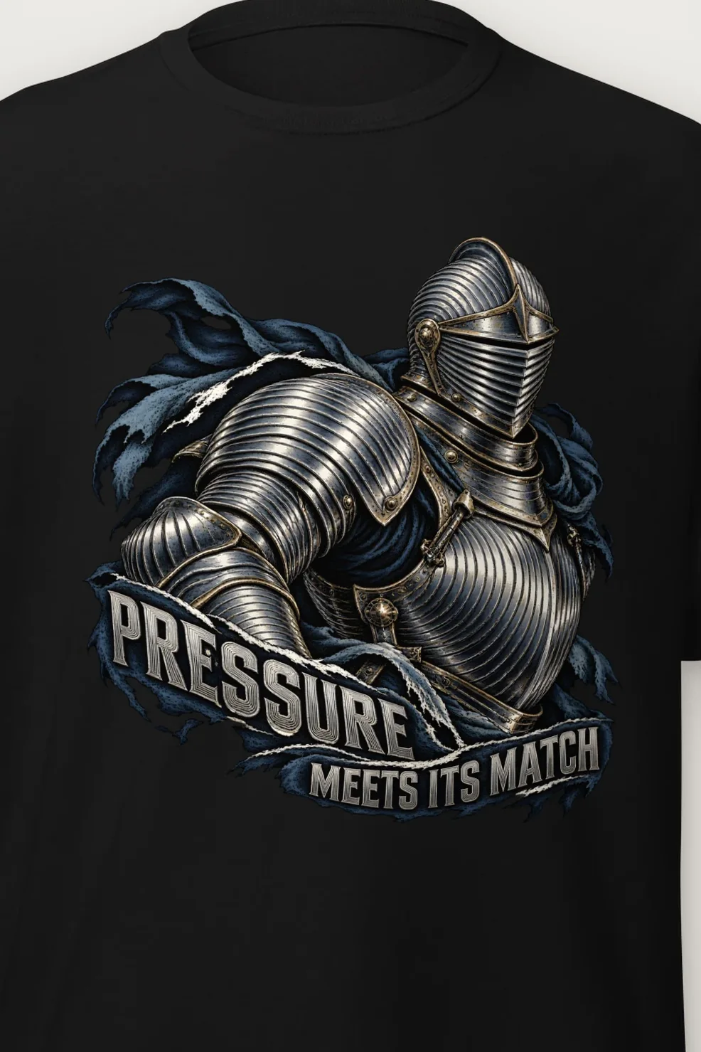 "Pressure Meets Its Match" Heavyweight Unisex Crewneck T-shirt - the graphic up close