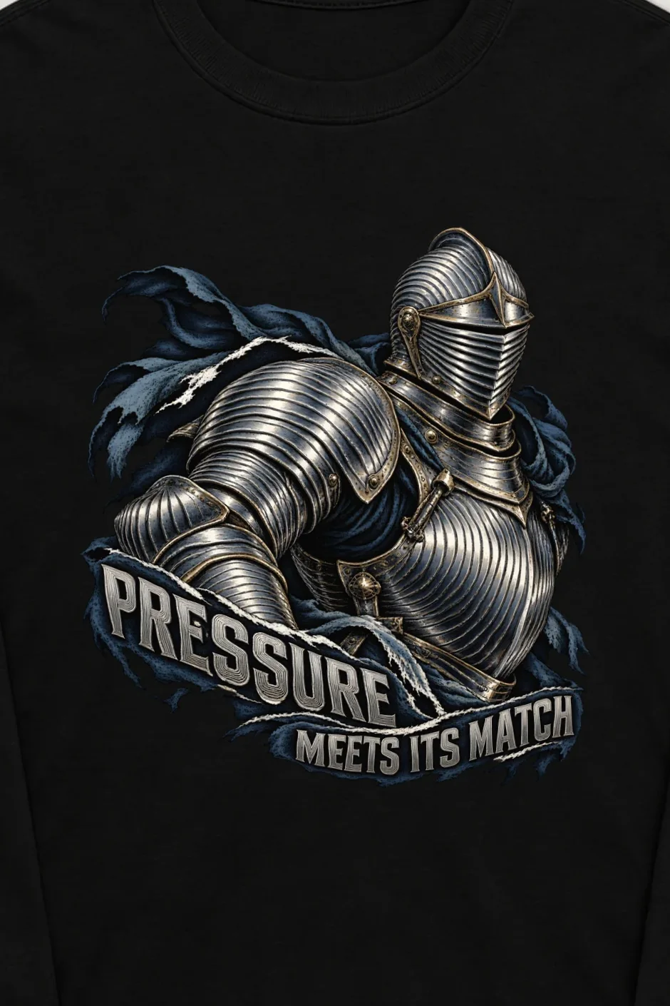 "Pressure Meets Its Match" Unisex Longsleeve T-shirt - the graphic up close