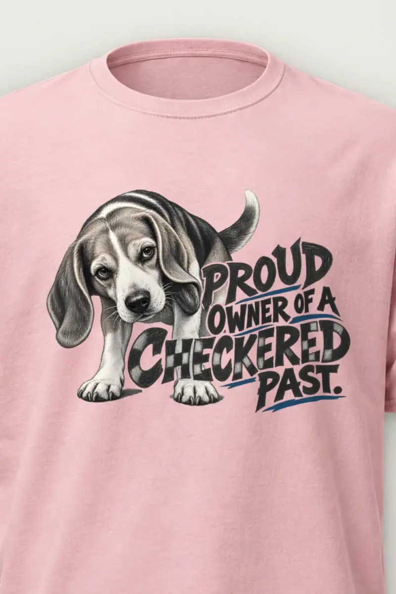 "Proud Owner of a Checkered Past" Heavyweight Unisex Crewneck T-shirt - the graphic up close