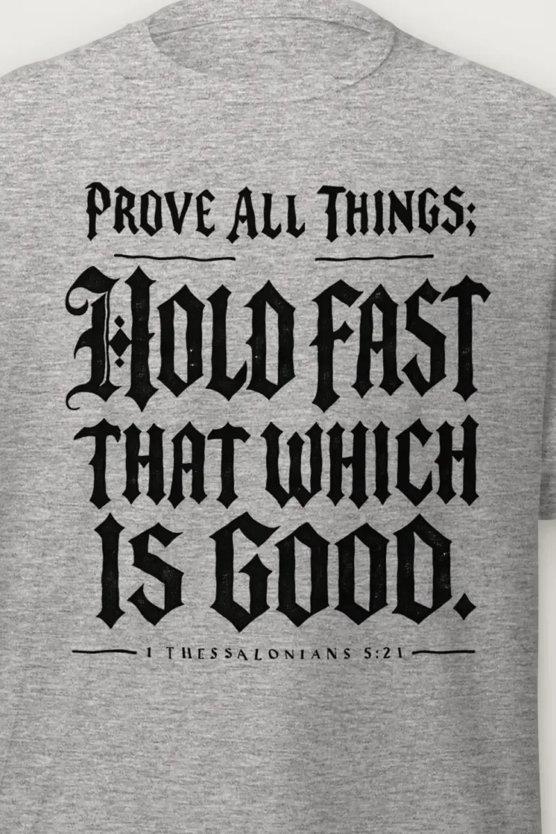"Prove All Things" Heavyweight Unisex Crewneck T-shirt - the graphic up close