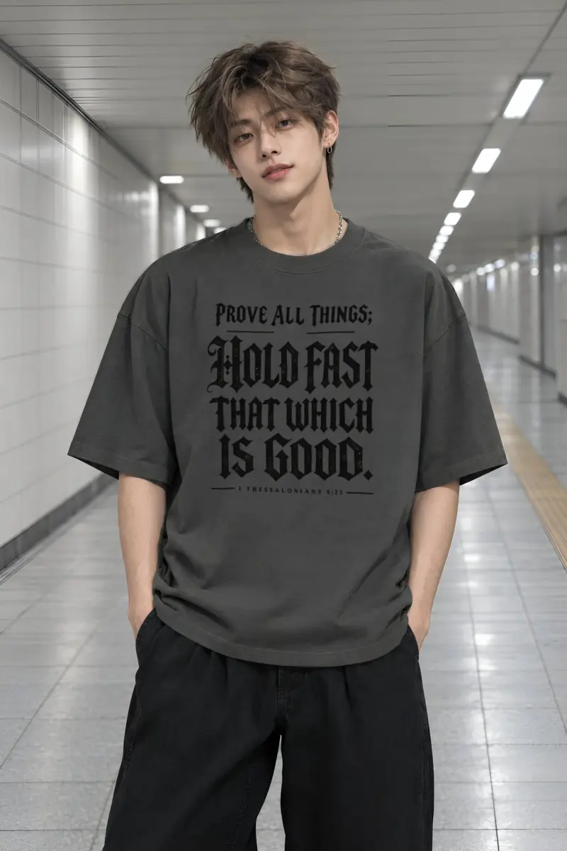 "Prove All Things Hold Fast" Men's Oversized Heavyweight Crewneck T-Shirt