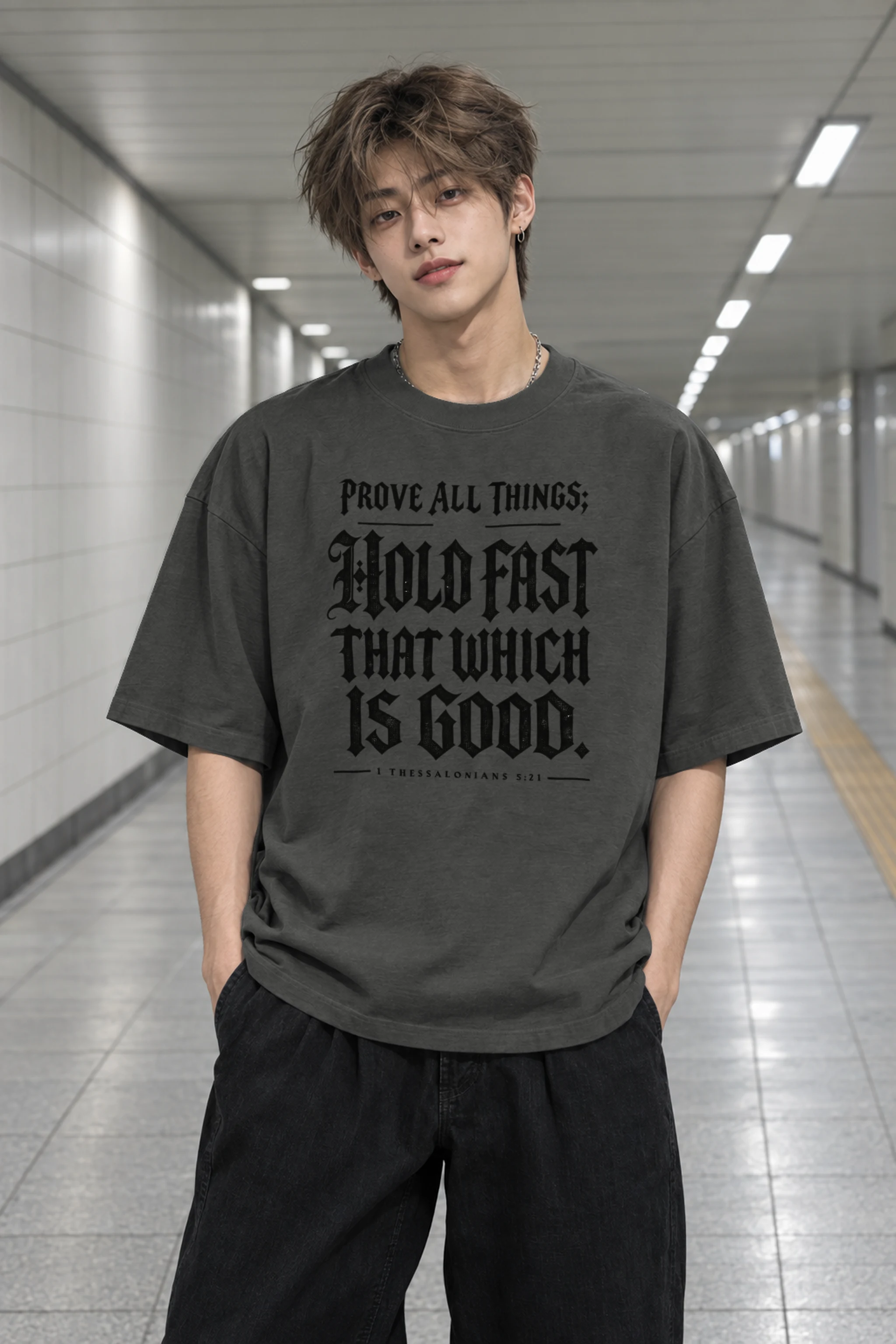 "Prove All Things Hold Fast" Men's Oversized Heavyweight Crewneck T-Shirt