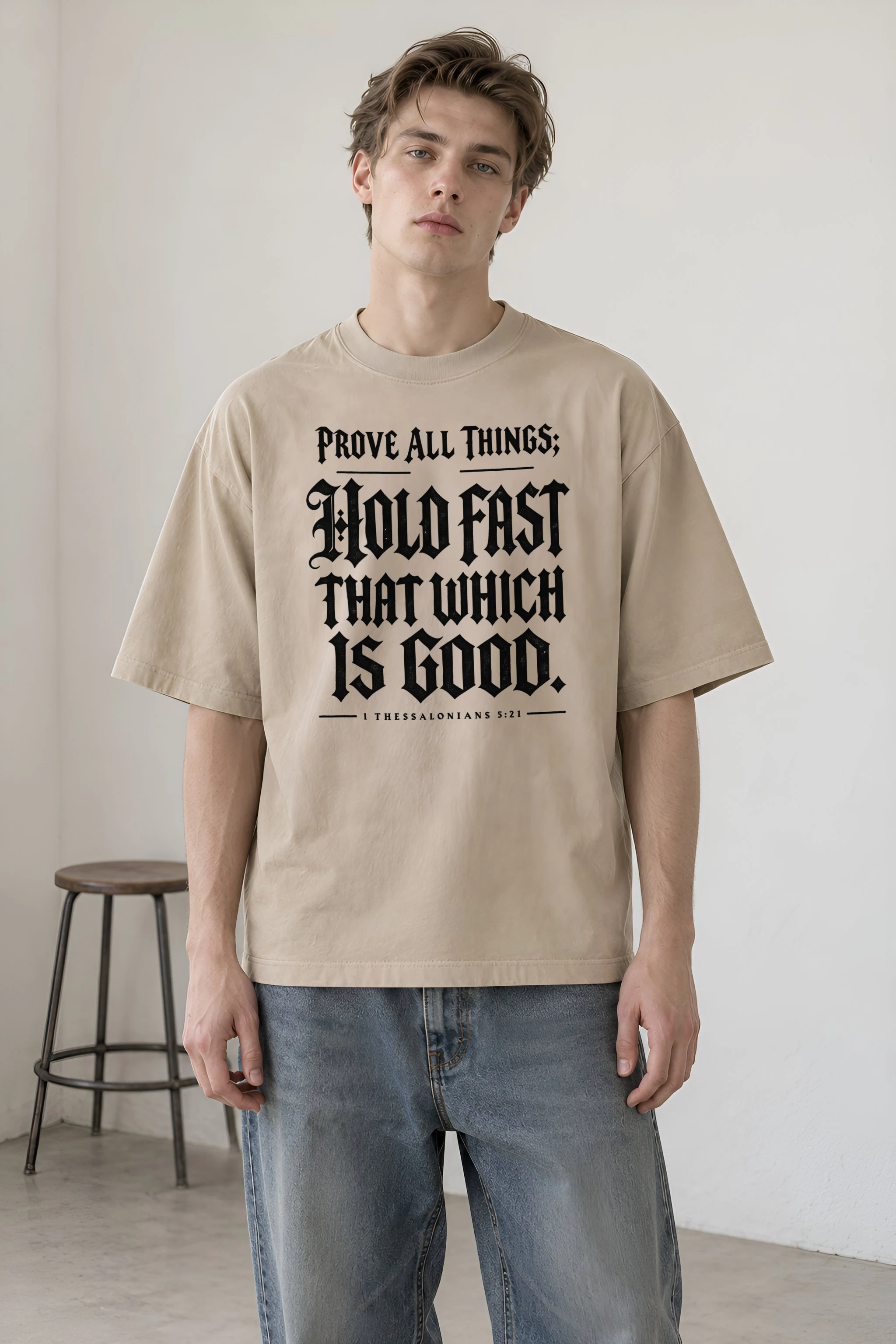"Prove All Things Hold Fast" Unisex Oversized Heavyweight Crewneck T-Shirt