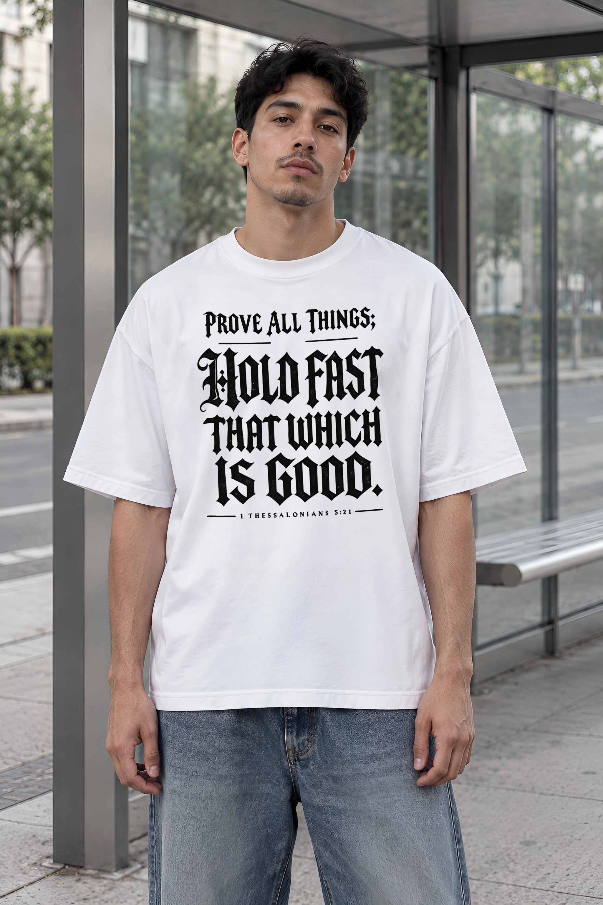 "Prove All Things Hold Fast" Unisex Oversized Heavyweight Crewneck T-Shirt