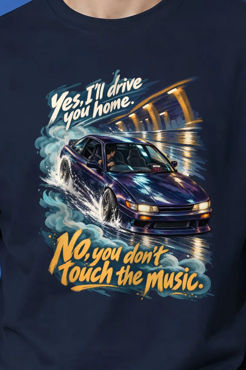 "Purple Coupe Drift" Heavyweight Unisex Crewneck T-shirt - the graphic up close