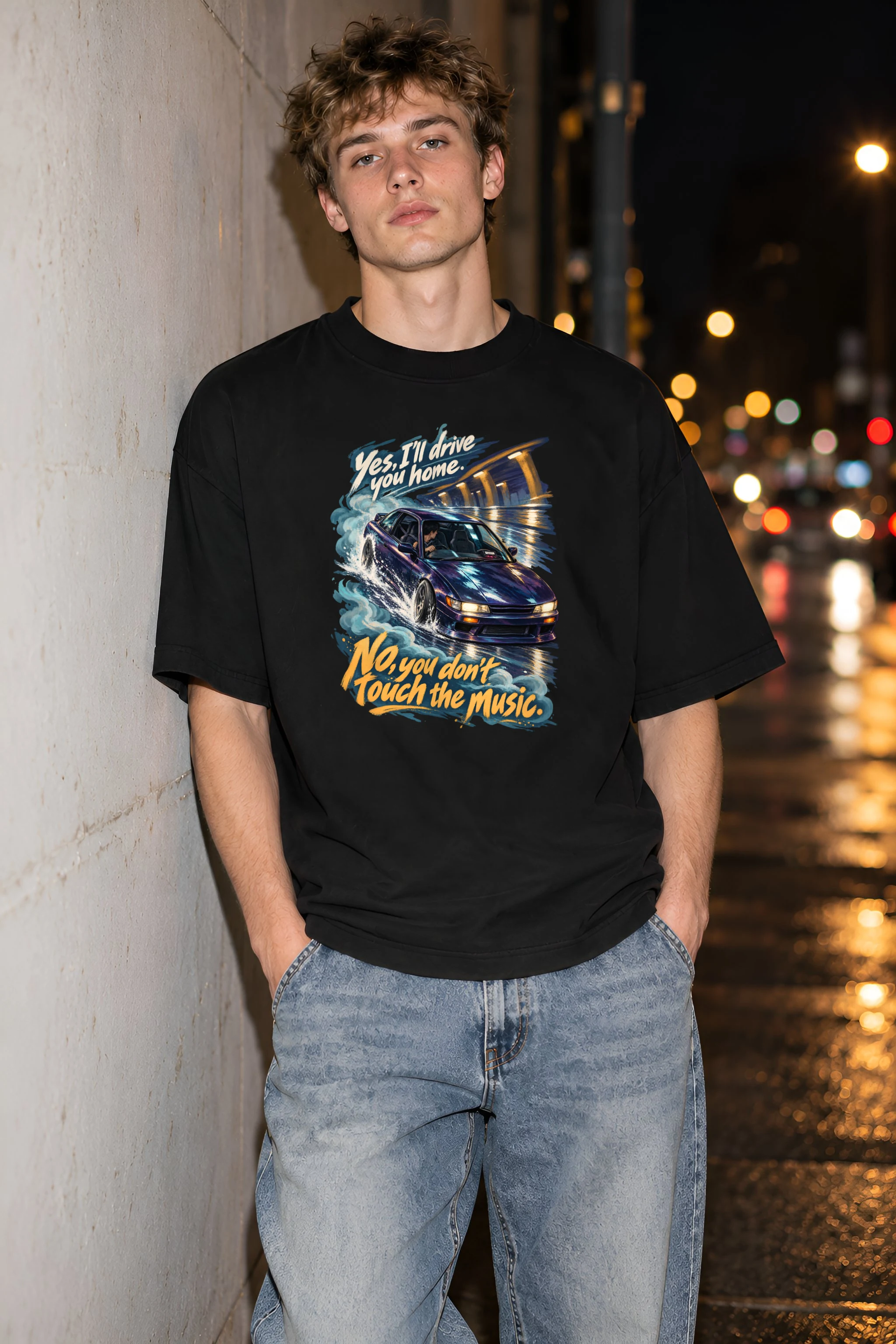 "Purple Coupe Drift" Unisex Oversized Heavyweight Crewneck T-Shirt
