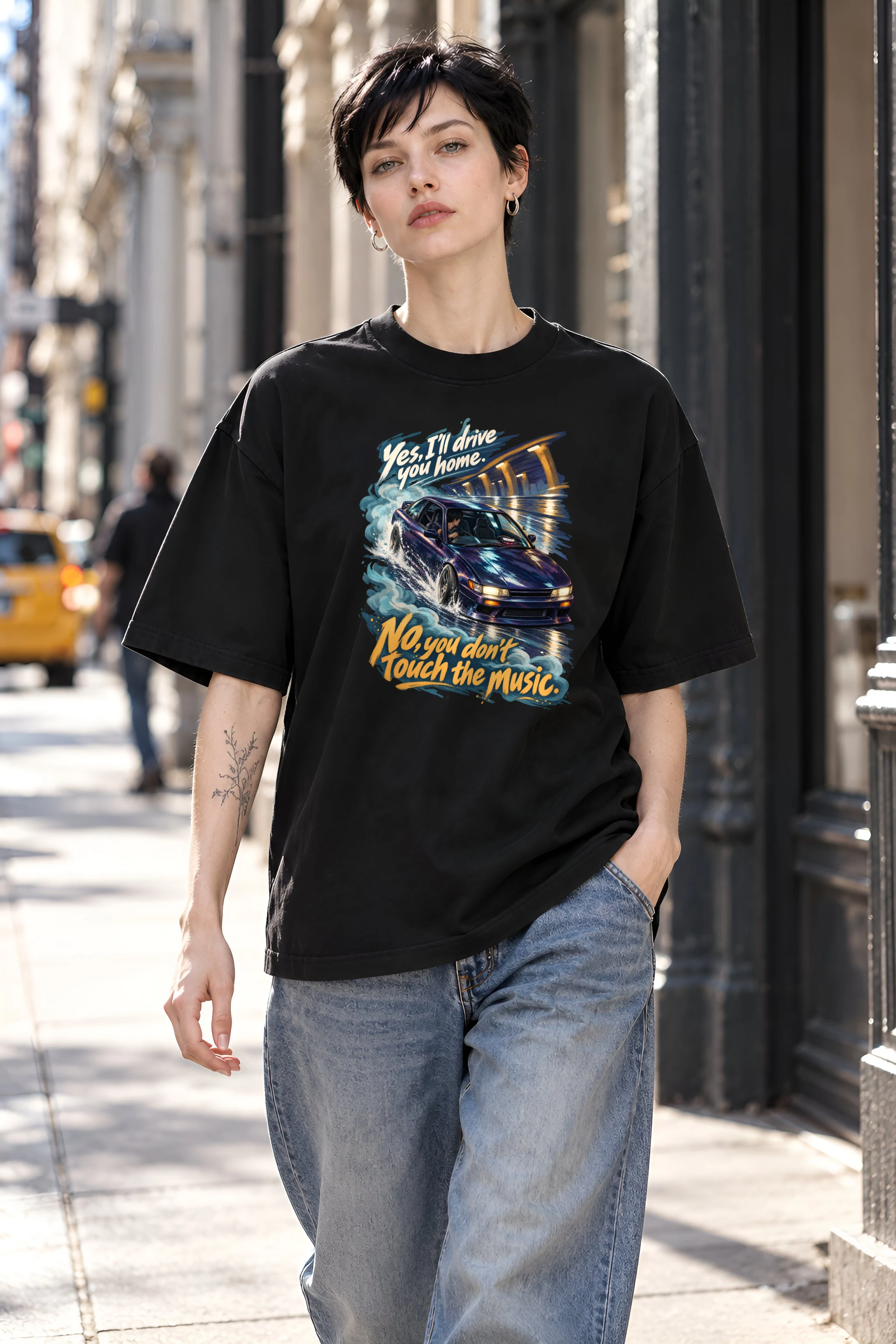 "Purple Coupe Drift" Unisex Oversized Heavyweight Crewneck T-Shirt