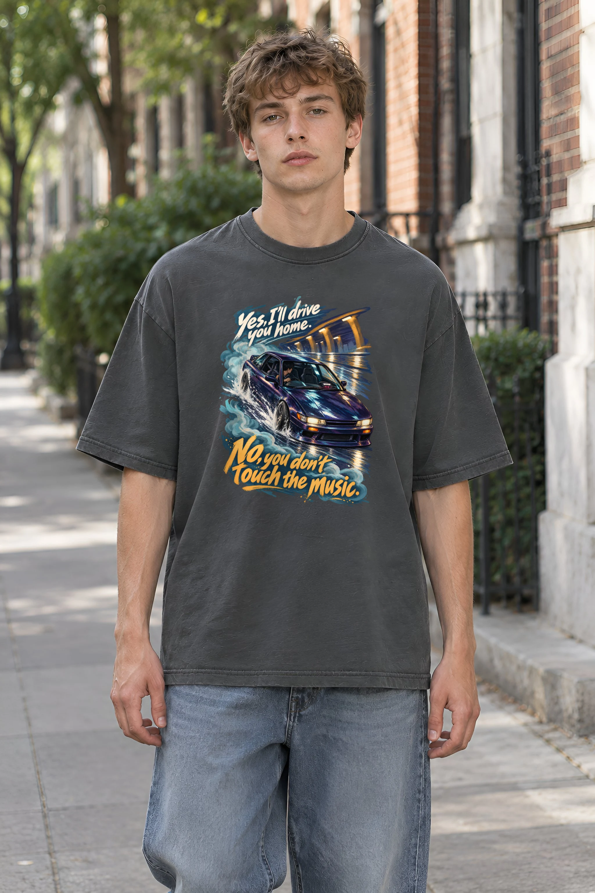 "Purple Coupe Drift" Unisex Oversized Heavyweight Crewneck T-Shirt