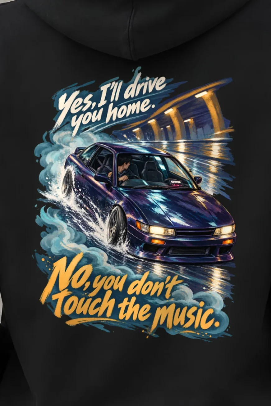 "Purple Coupe Drift" Unisex Pullover Hoodie - the graphic up close
