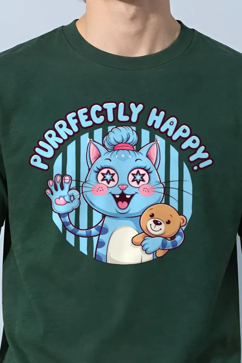 "Purrfectly Happy" Heavyweight Unisex Crewneck T-shirt