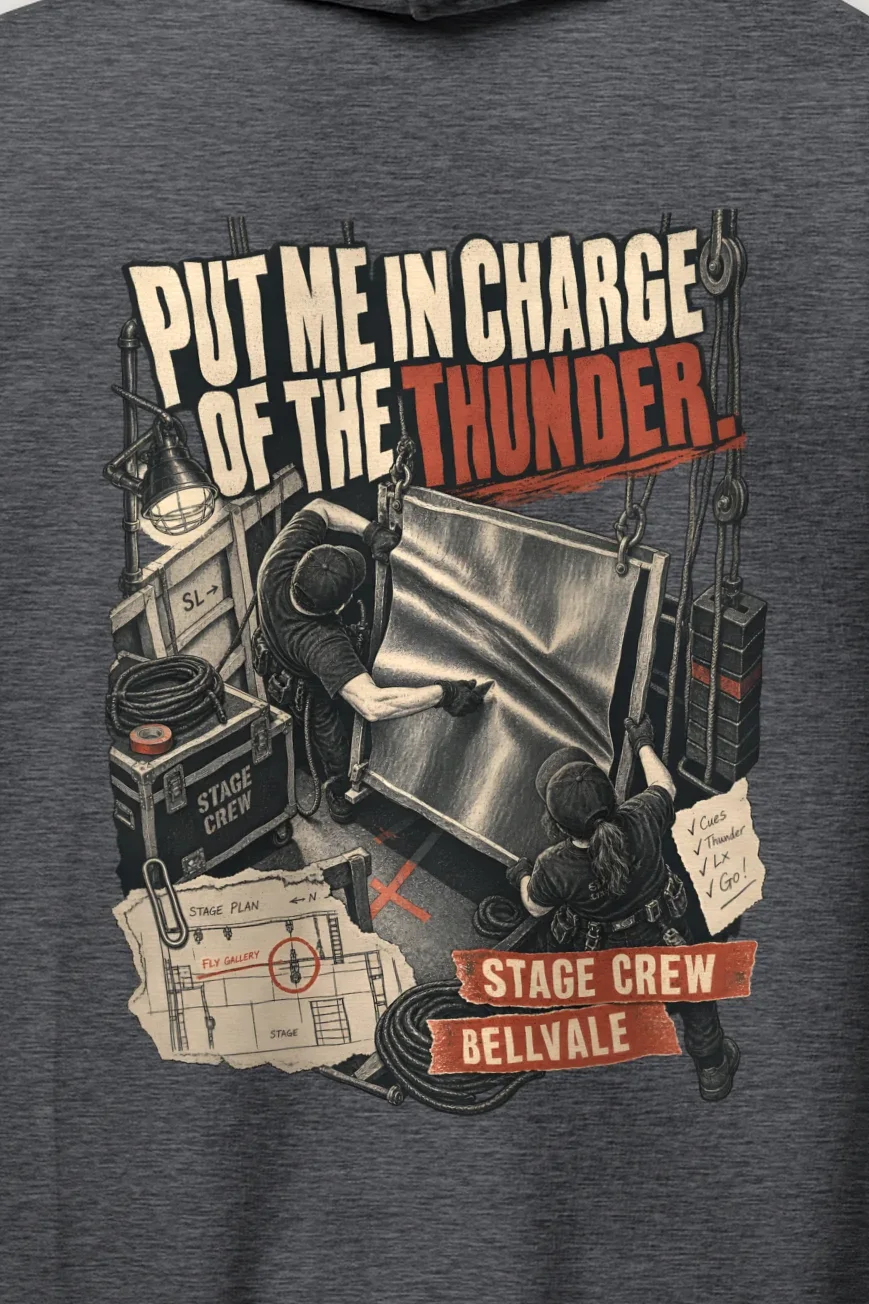 "Put Me in Charge of the Thunder" Heavy Blend Unisex Pullover Hoodie - the graphic up close