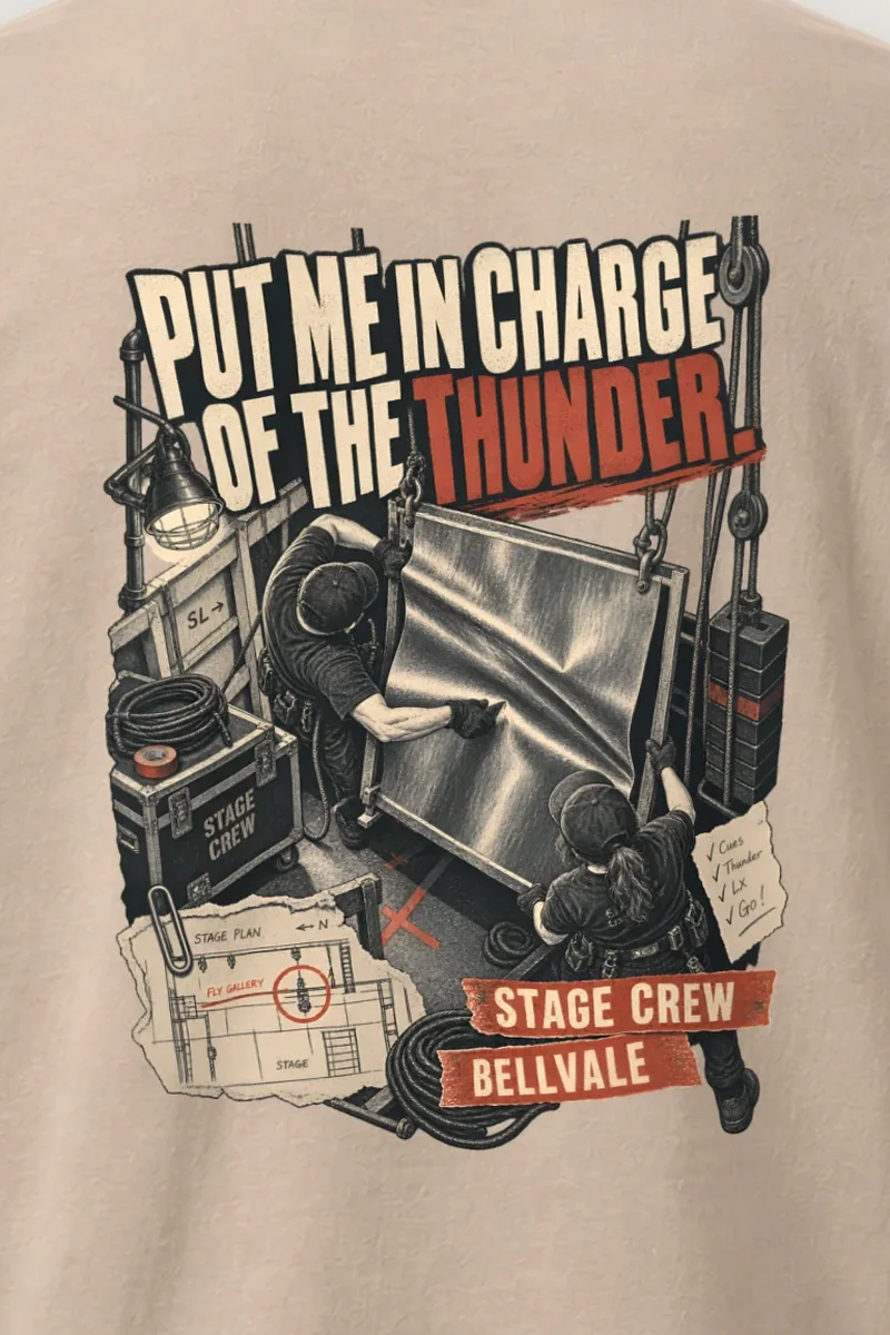 "Put Me in Charge of the Thunder" Heavyweight Unisex Crewneck T-shirt - the graphic up close